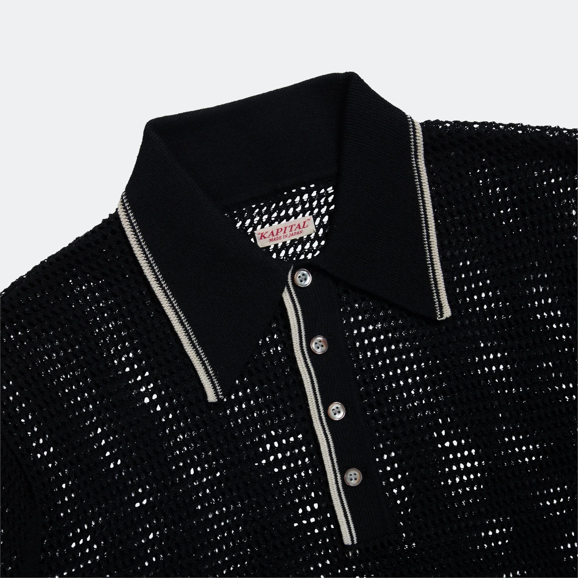 12G Mesh Knit CAROL Polo - Black - Image 2
