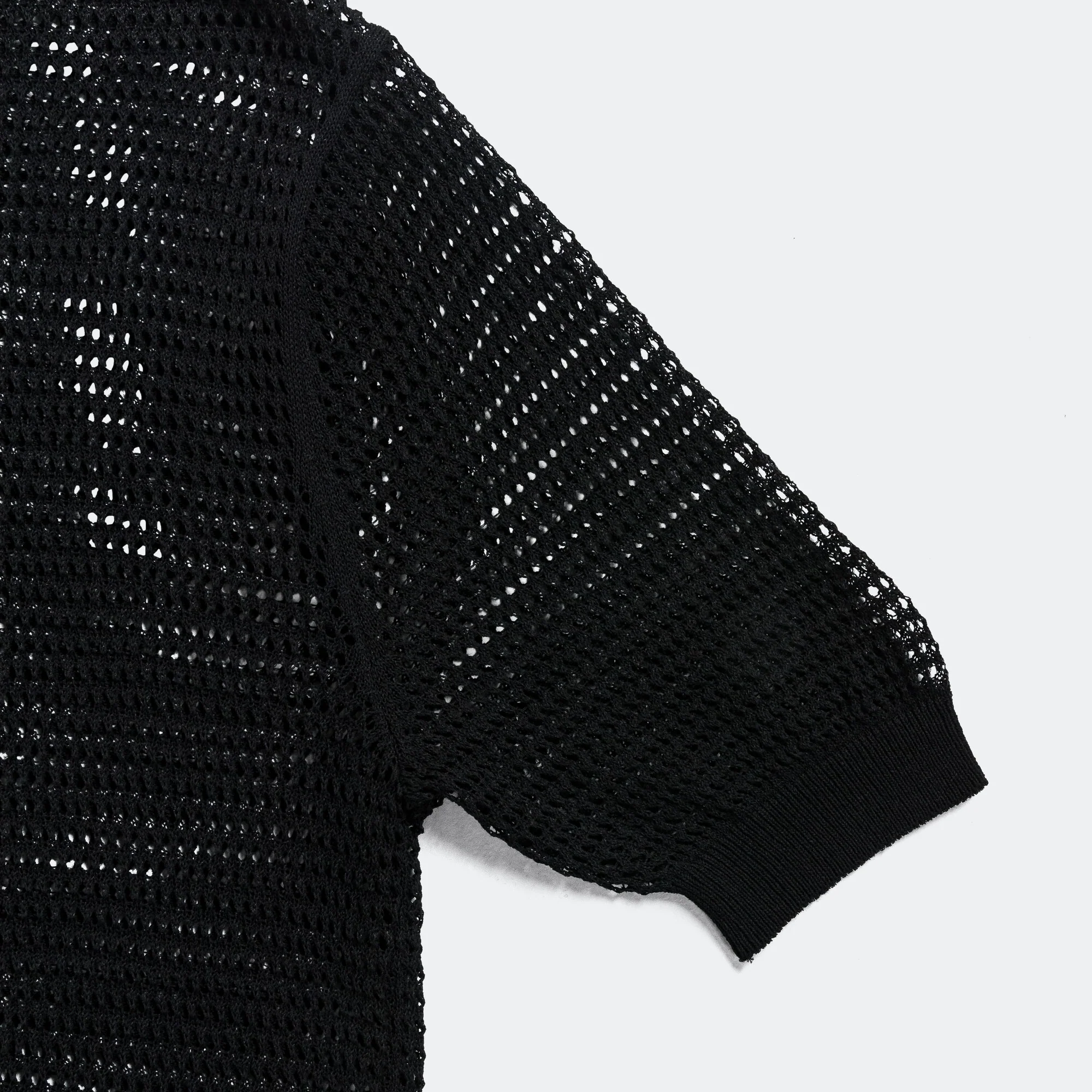 12G Mesh Knit CAROL Polo - Black - Image 3