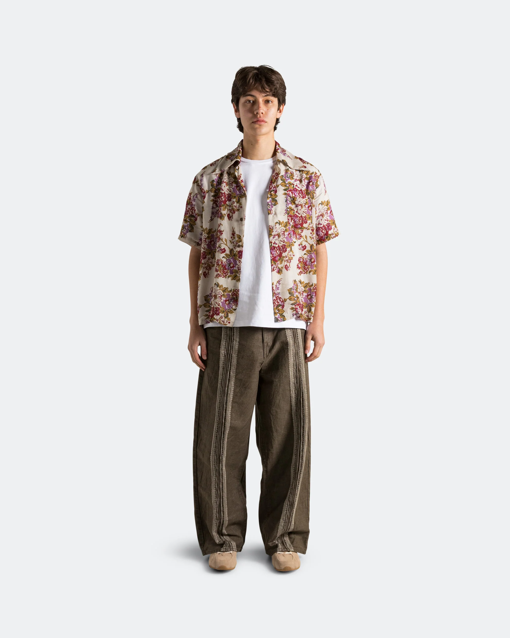 12oz YAGASURI Jacquard Denim PORT Baggy Pants - Khaki - Image 2