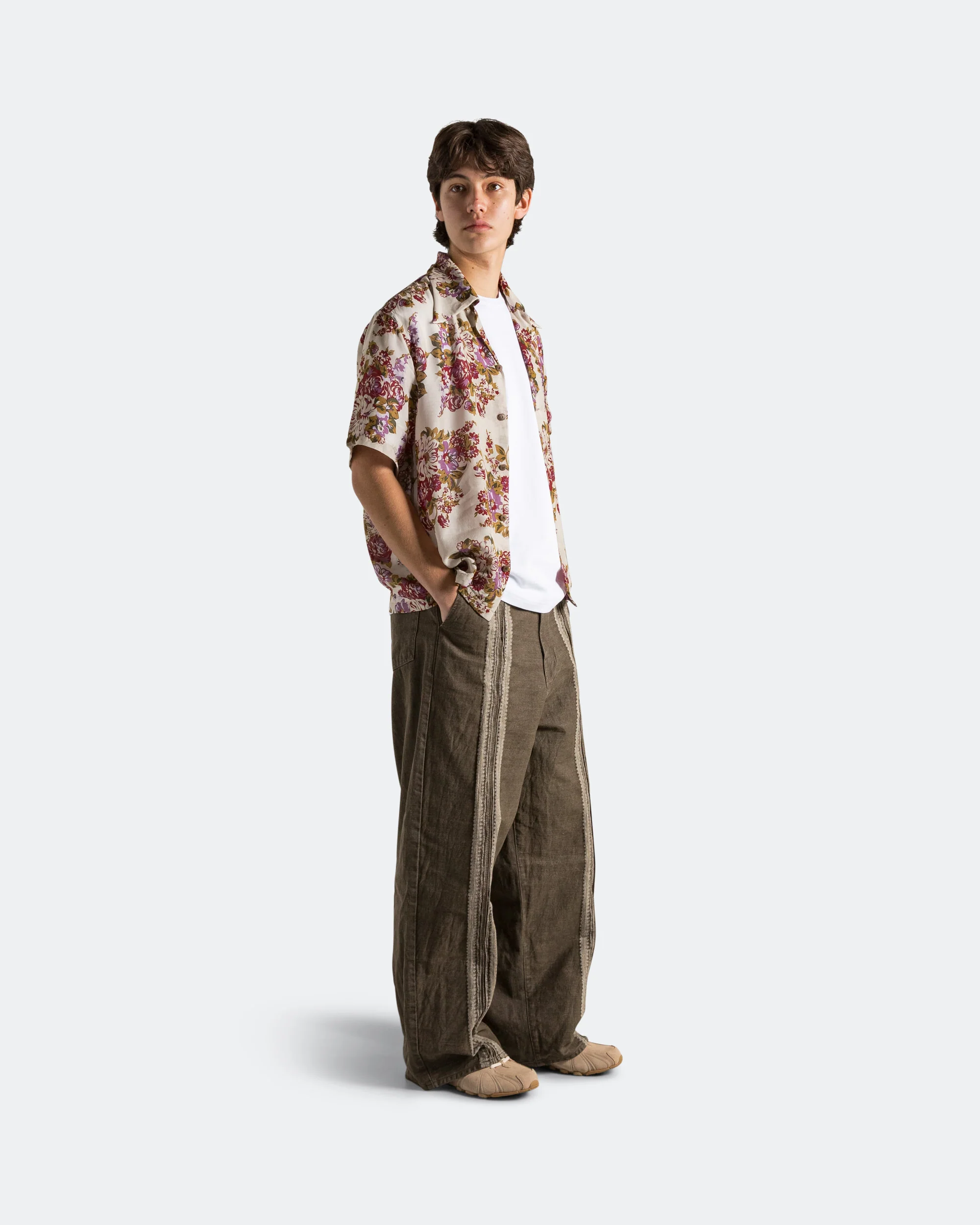 12oz YAGASURI Jacquard Denim PORT Baggy Pants - Khaki - Image 4