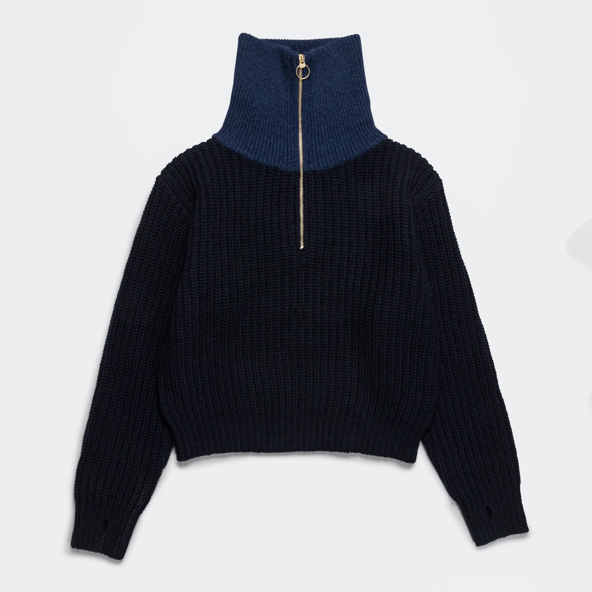 3G Wool Cable Knit ZIP UP Pullover - Navy - Image 3