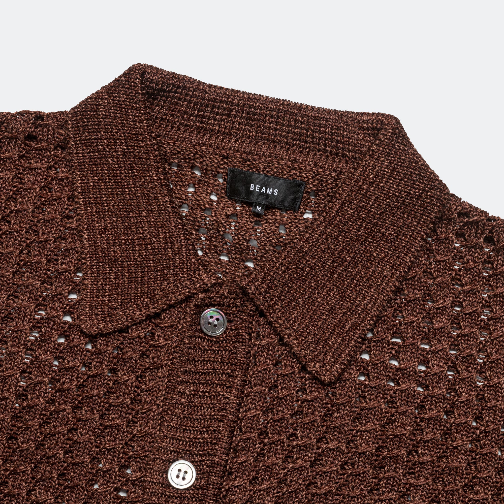 5G Bright Mesh Polo Cardigan - Brown - Image 2