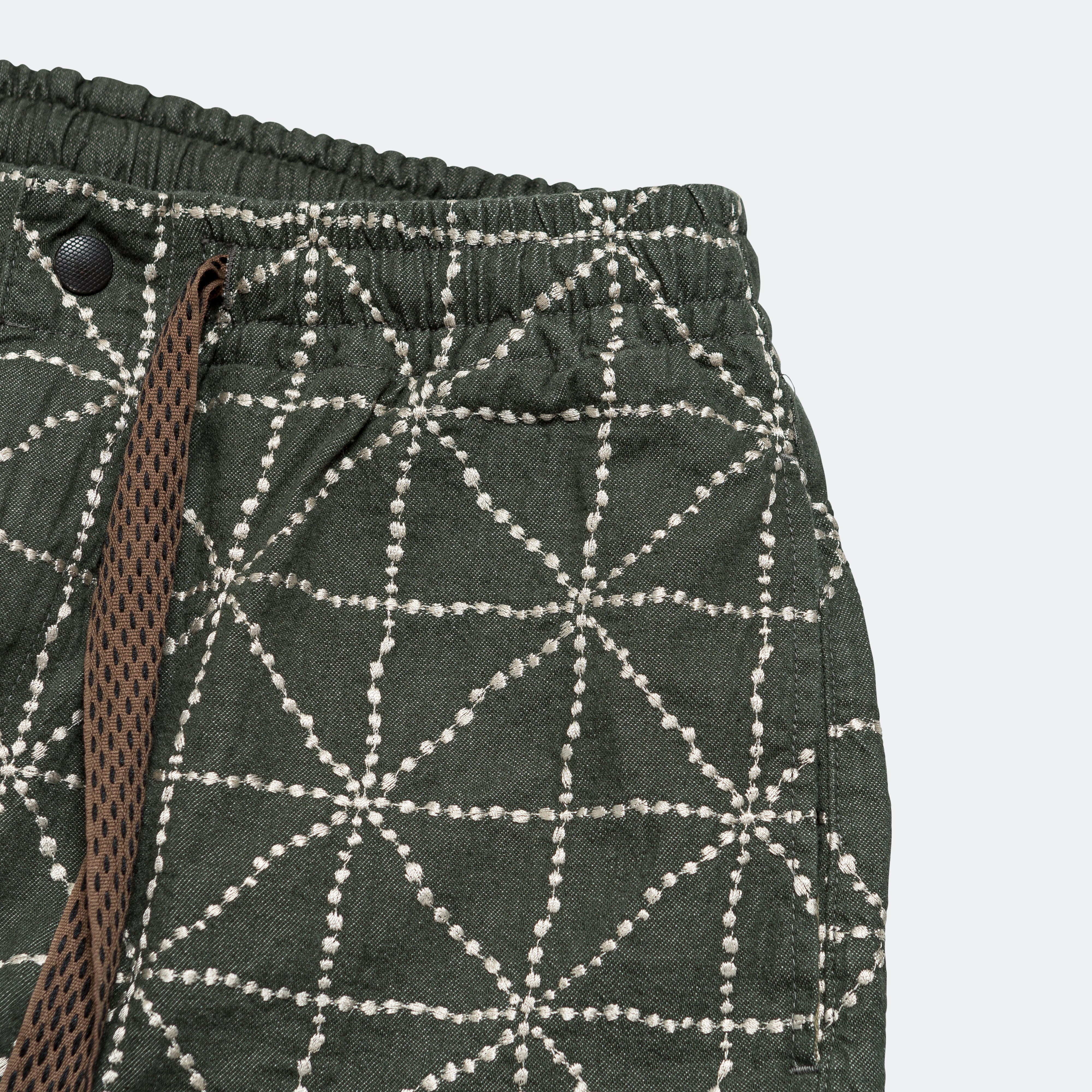 8oz Color Denim FOLK-DOJO Embroidery EASY Pants - Green - Image 3
