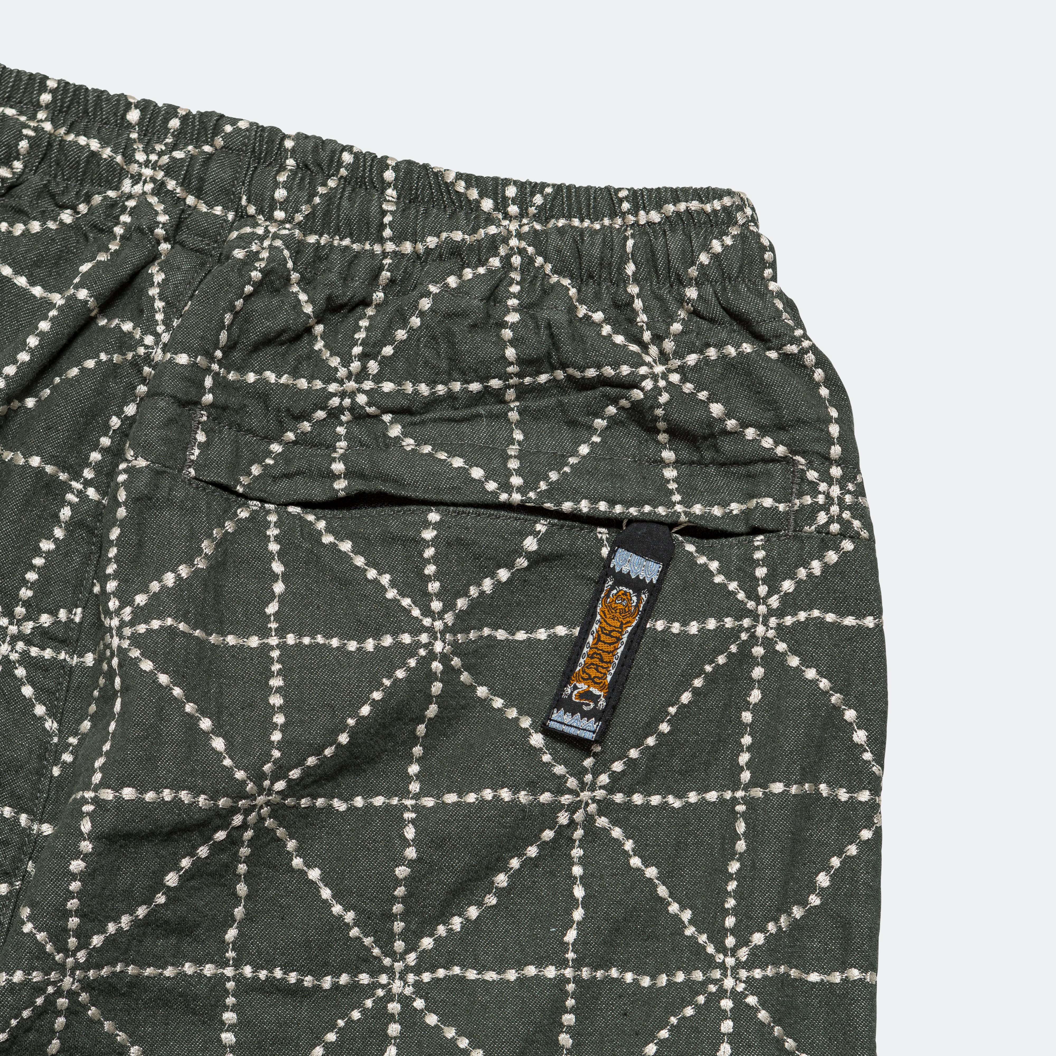 8oz Color Denim FOLK-DOJO Embroidery EASY Pants - Green - Image 5