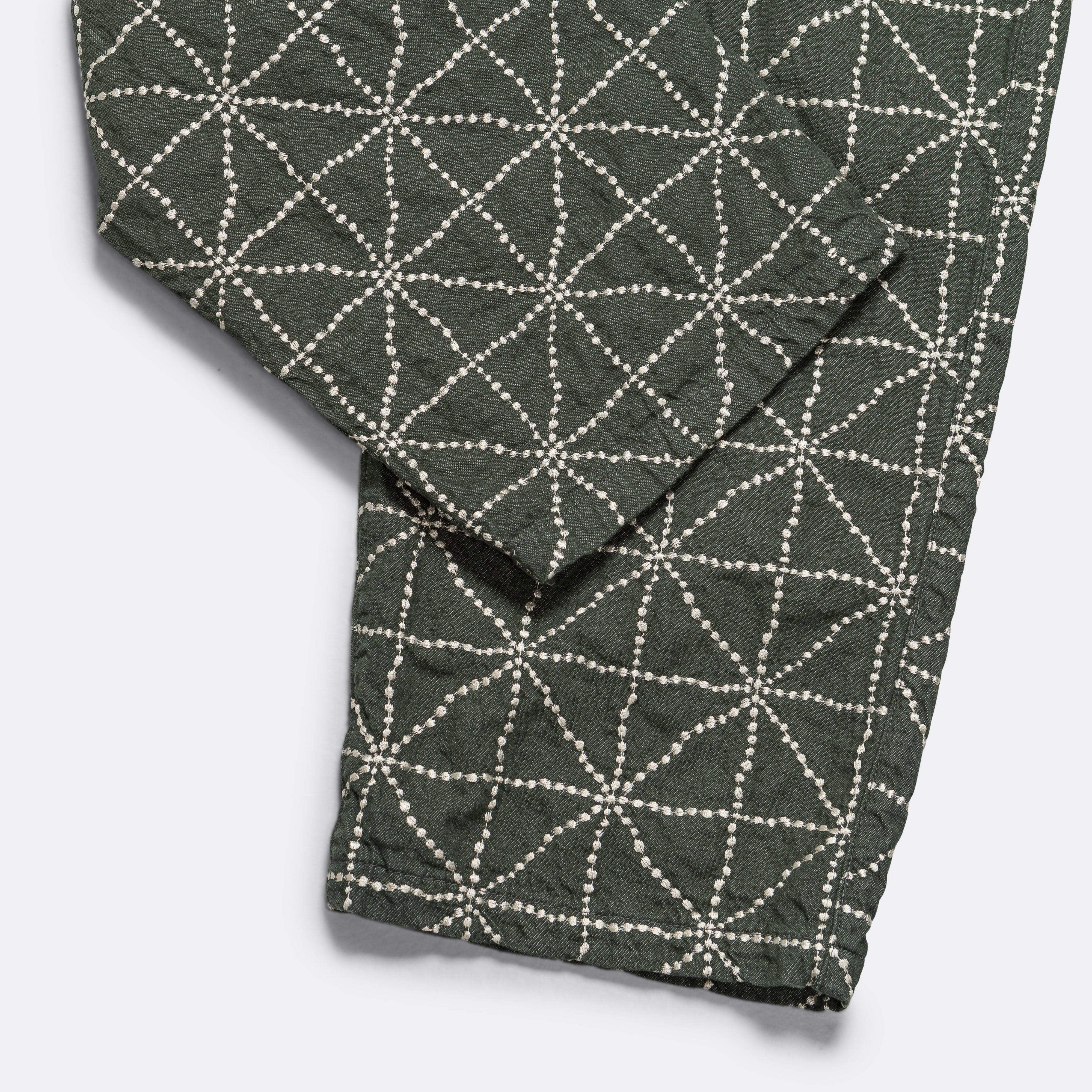 8oz Color Denim FOLK-DOJO Embroidery EASY Pants - Green - Image 7