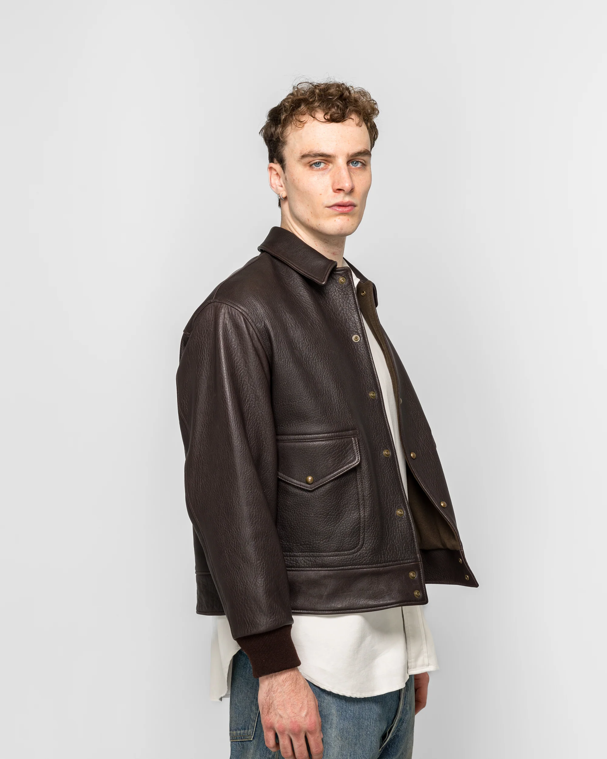 Leather A-1 Flight Jacket - Brown - Image 3
