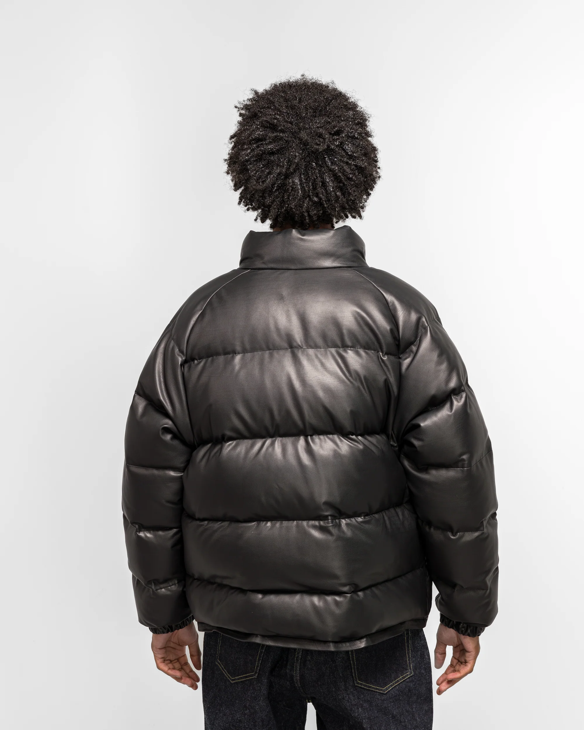 Leather Down Jacket - Black - Image 4