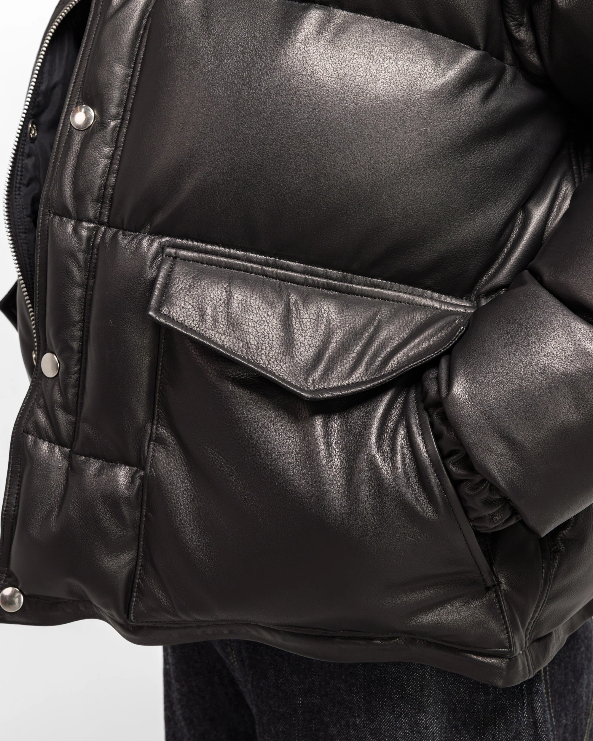 Leather Down Jacket - Black - Image 5