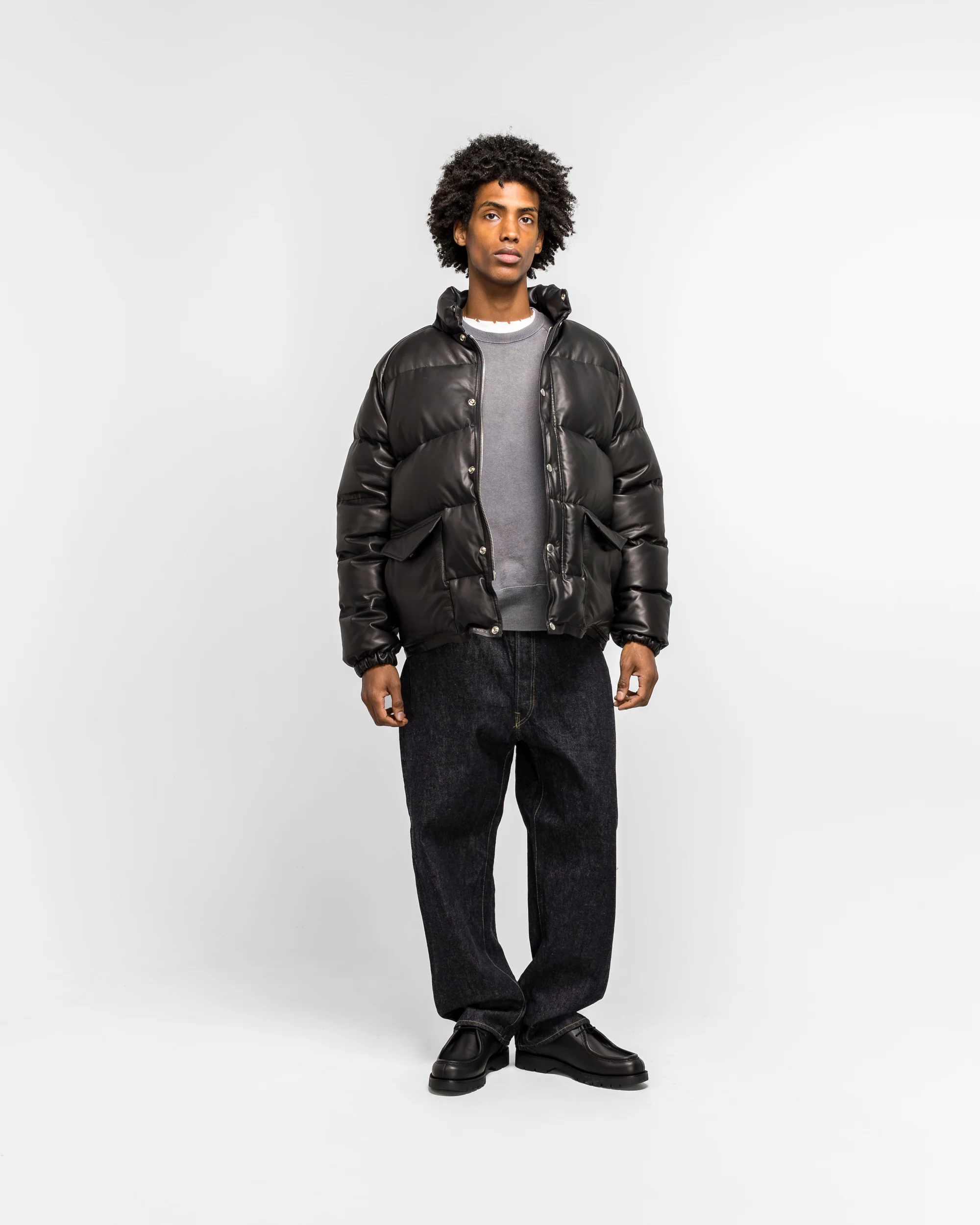 Leather Down Jacket - Black - Image 6