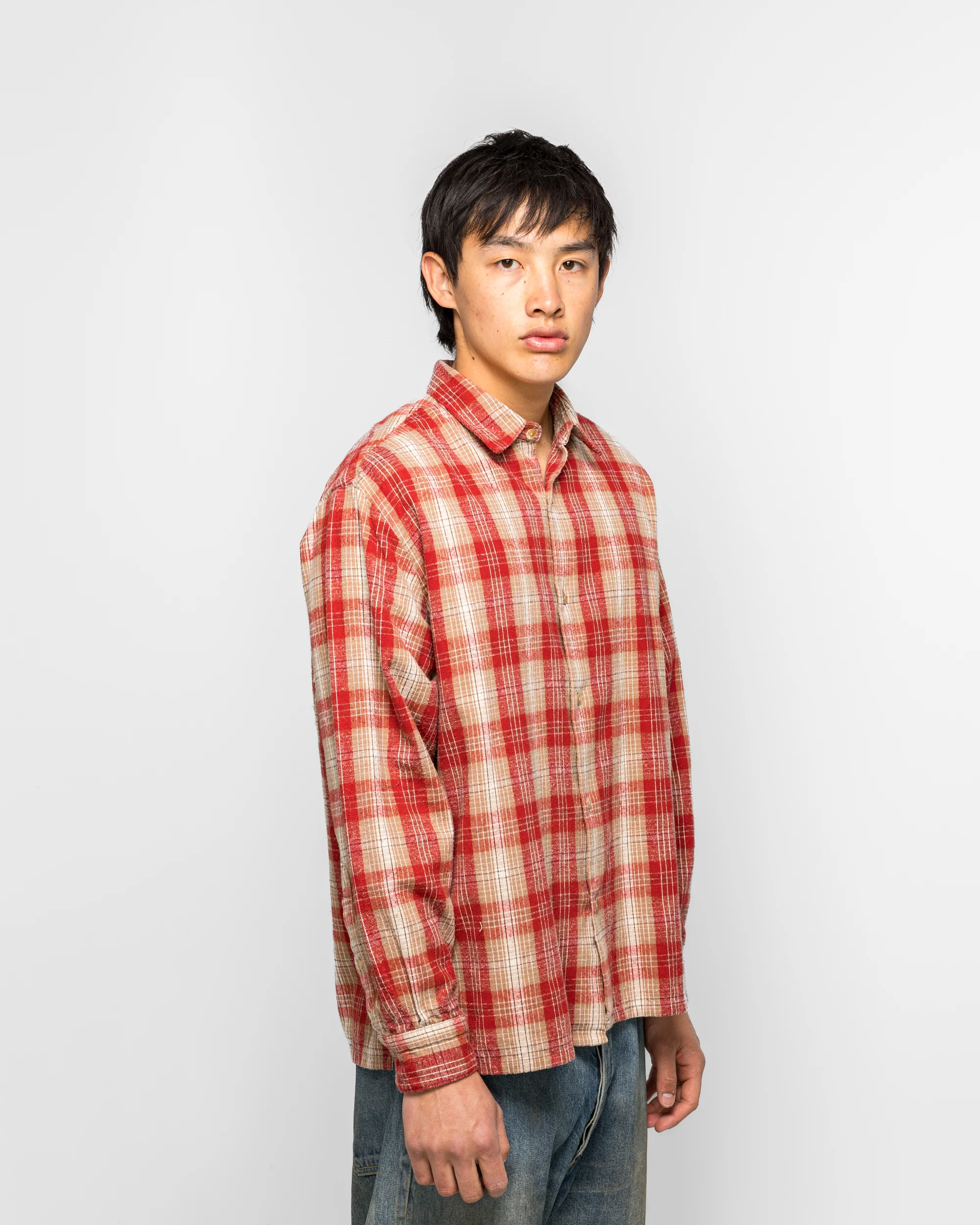 Vintage Cotton Silk Nep Twill Shirt - Red - Image 3