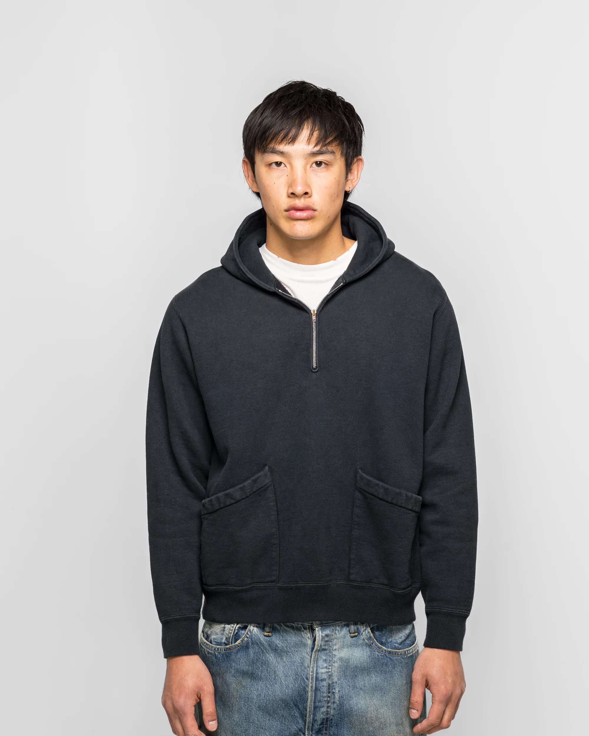 Vintage Sailor Hood Half Zip Sweatshirt - Black - Image 2