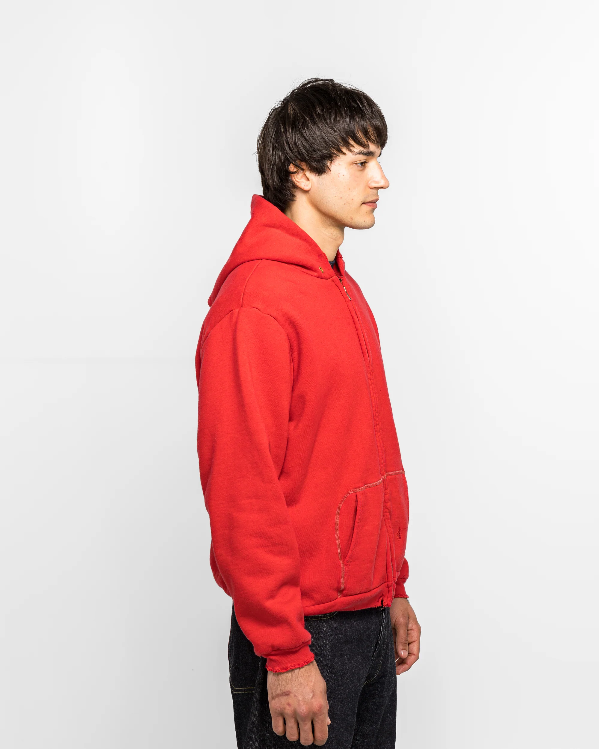 Vintage Zip Sweat Hoodie - Red - Image 3