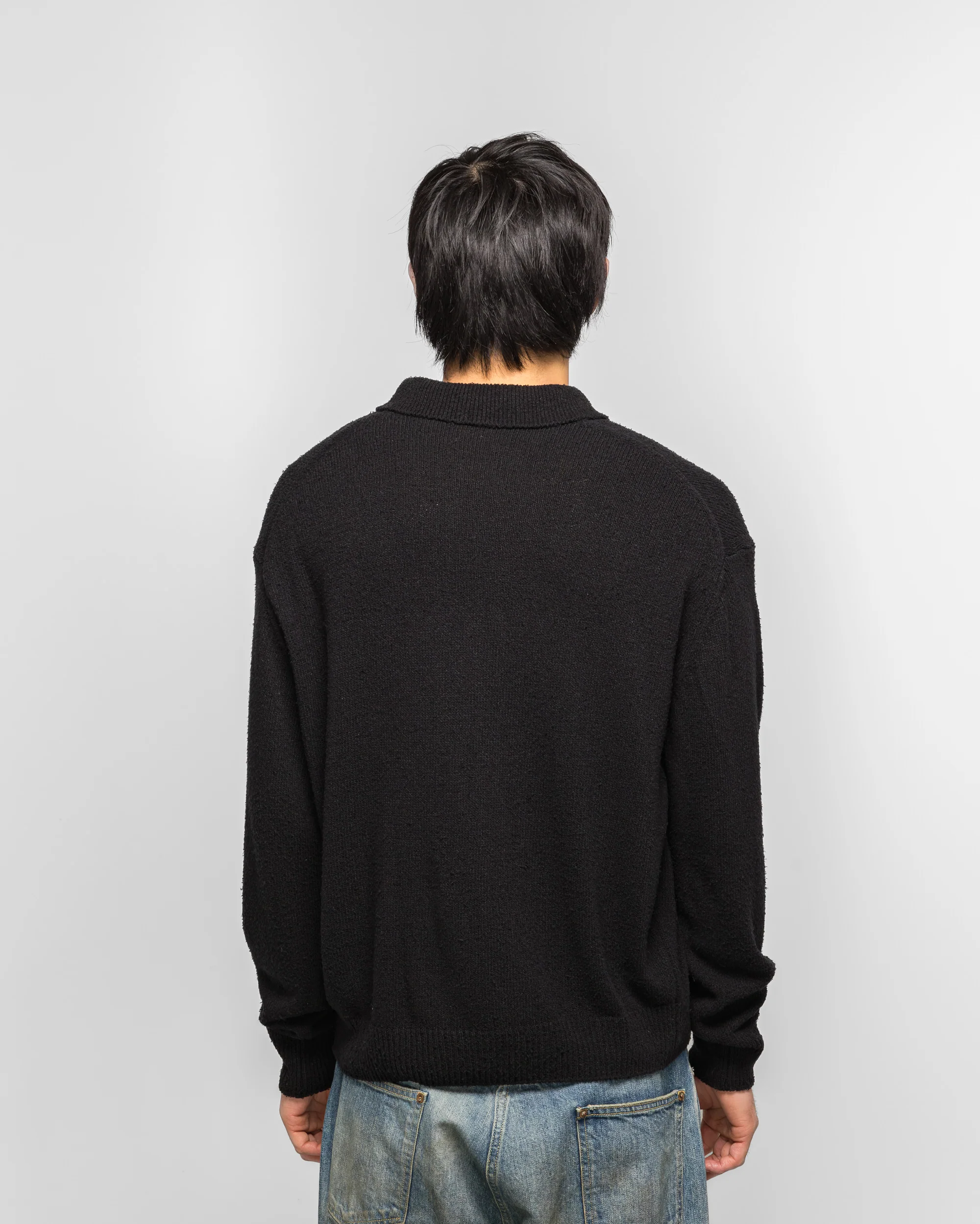 Washed Silk Nep Polo Shirt - Black - Image 4
