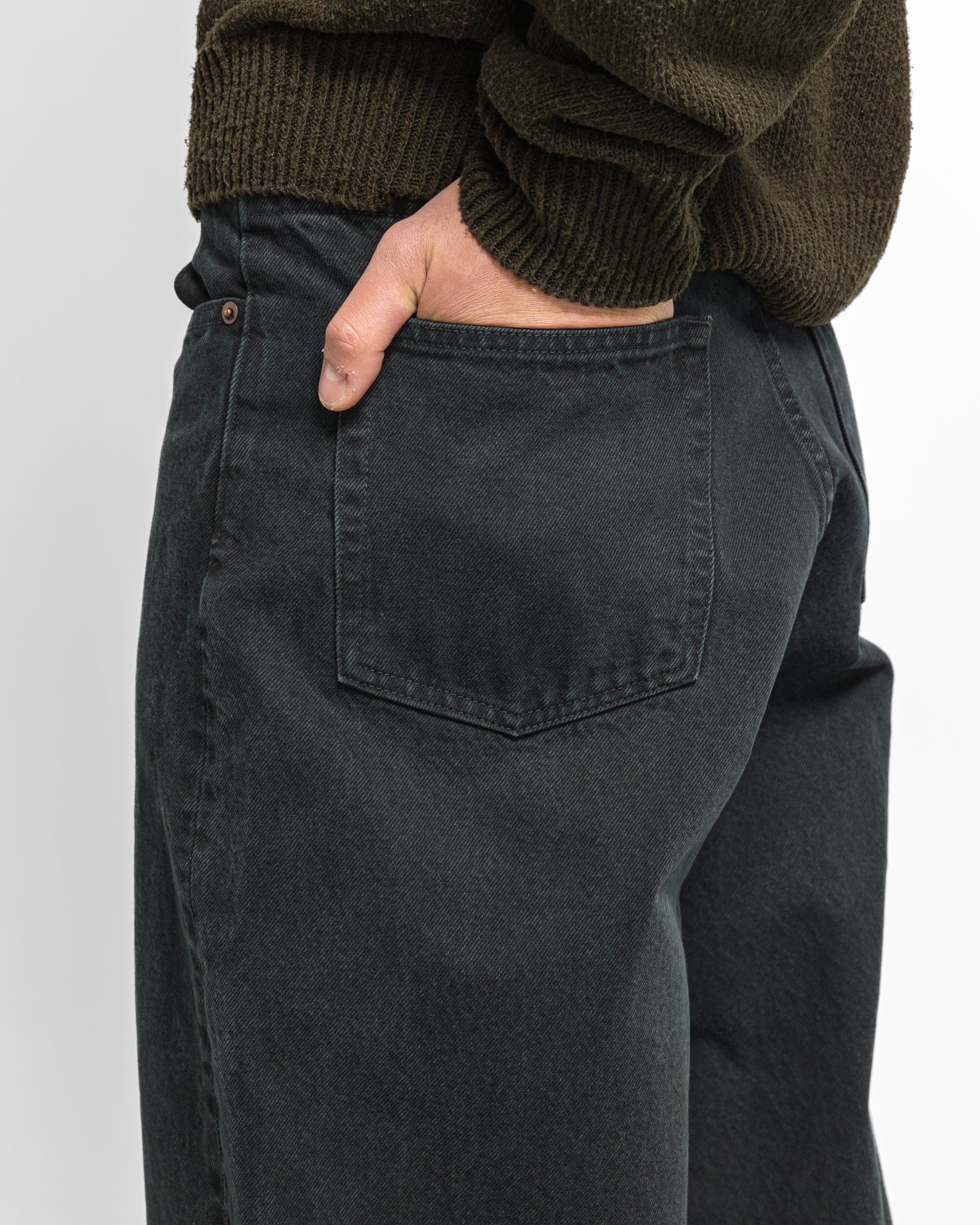 Washed Wide Denim Pants - Black - Image 5