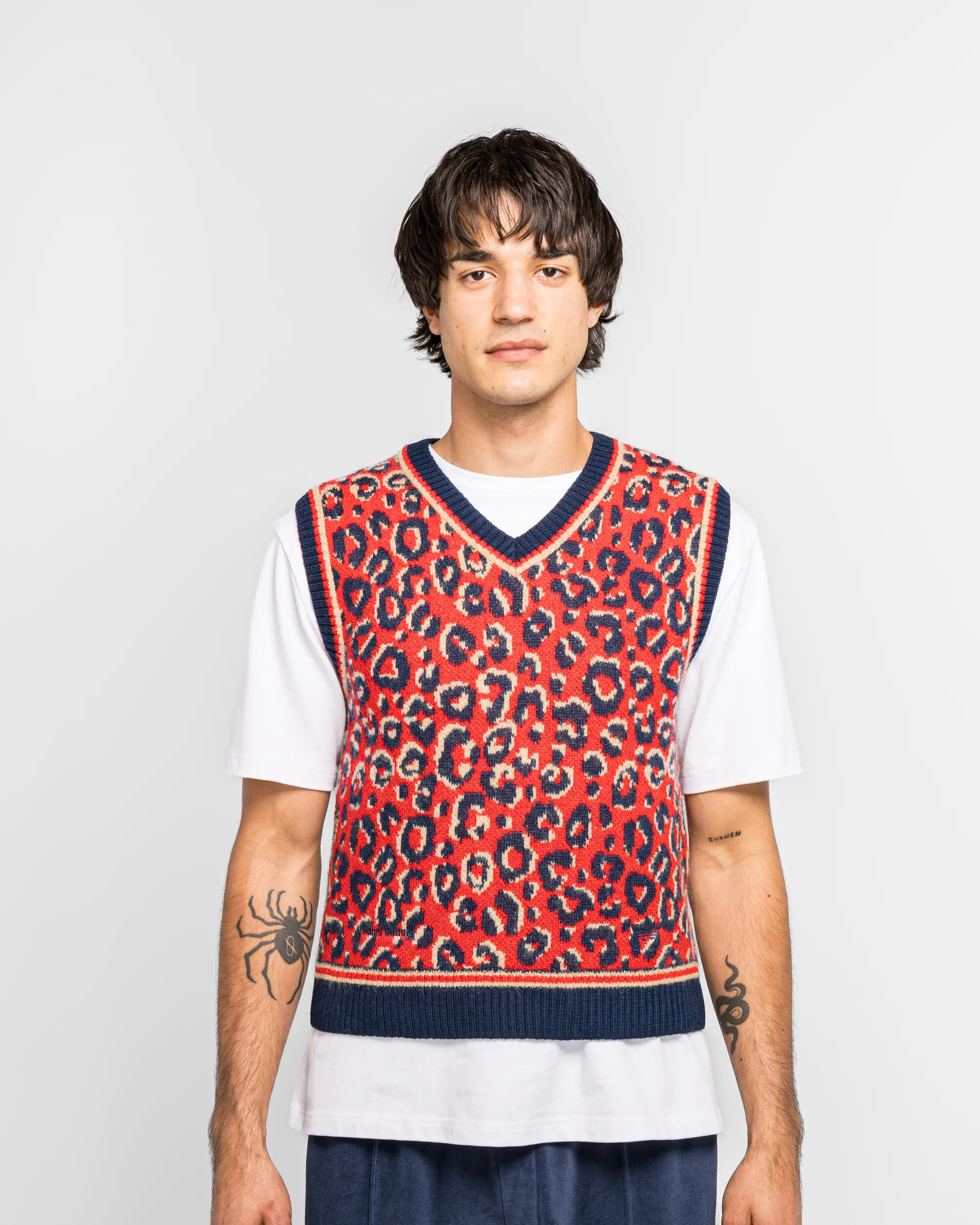 Knit Vest x Wales Bonner - Collegiate Navy/Magic Beige-Better Scarlet - Image 2