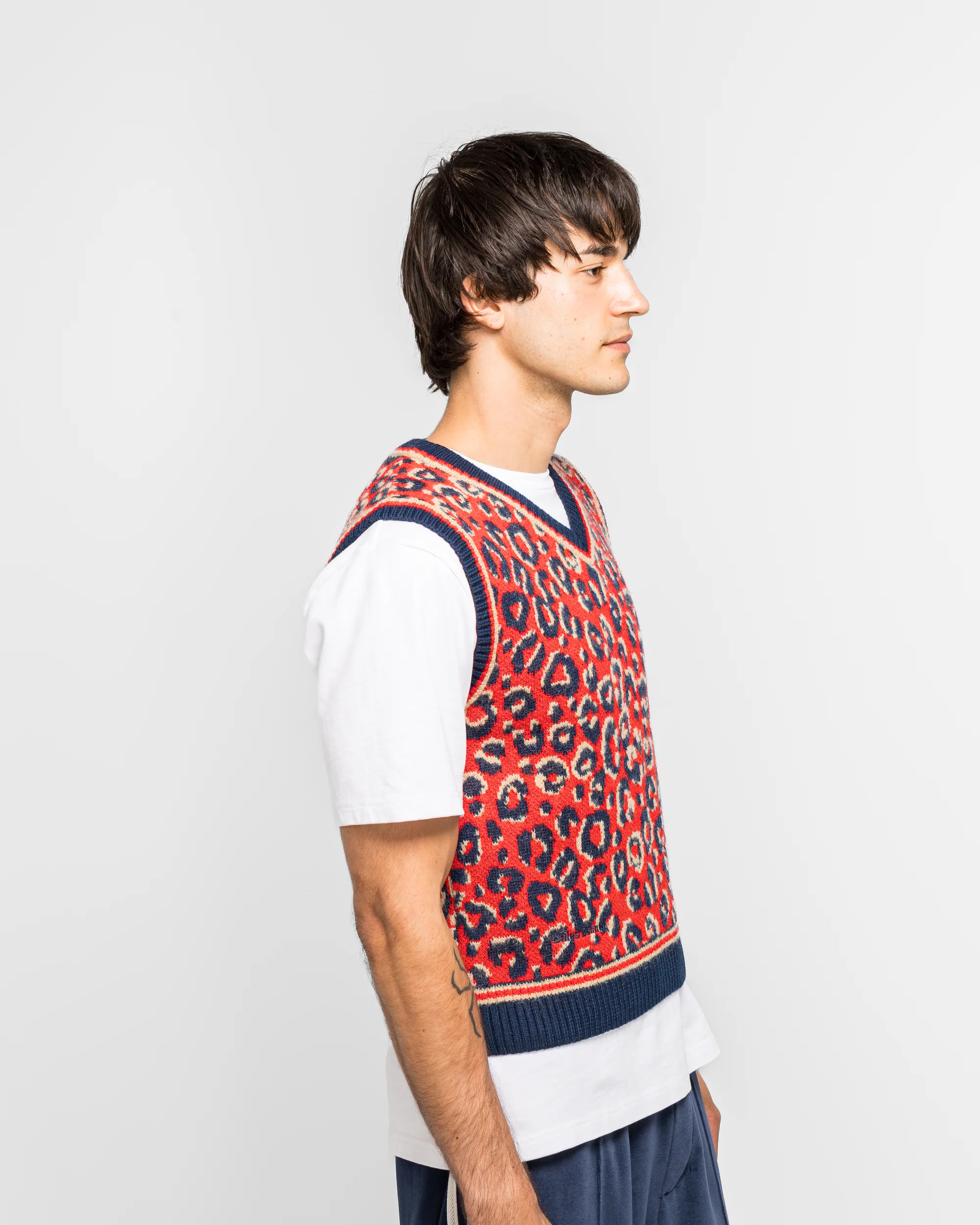 Knit Vest x Wales Bonner - Collegiate Navy/Magic Beige-Better Scarlet - Image 3