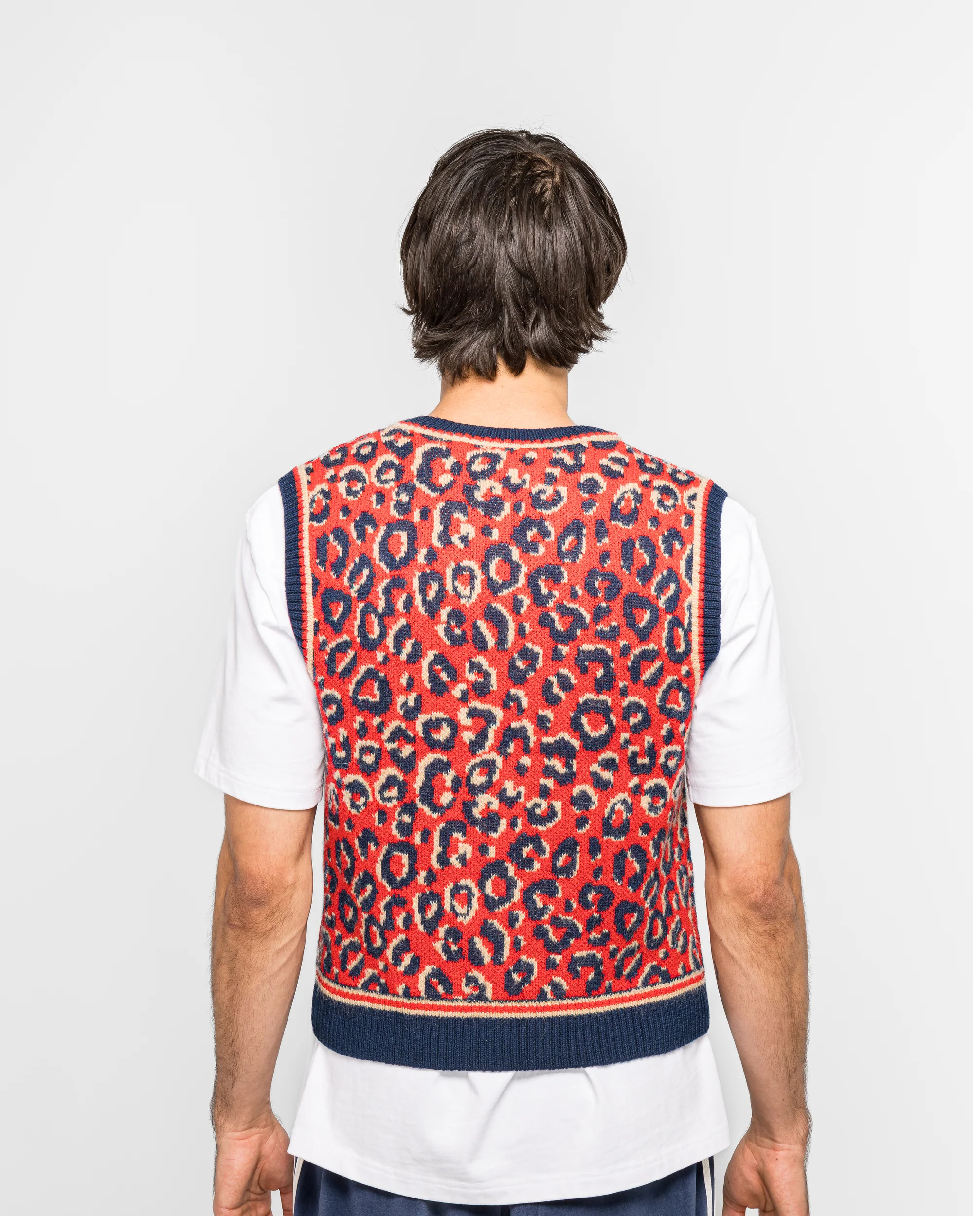 Knit Vest x Wales Bonner - Collegiate Navy/Magic Beige-Better Scarlet - Image 4