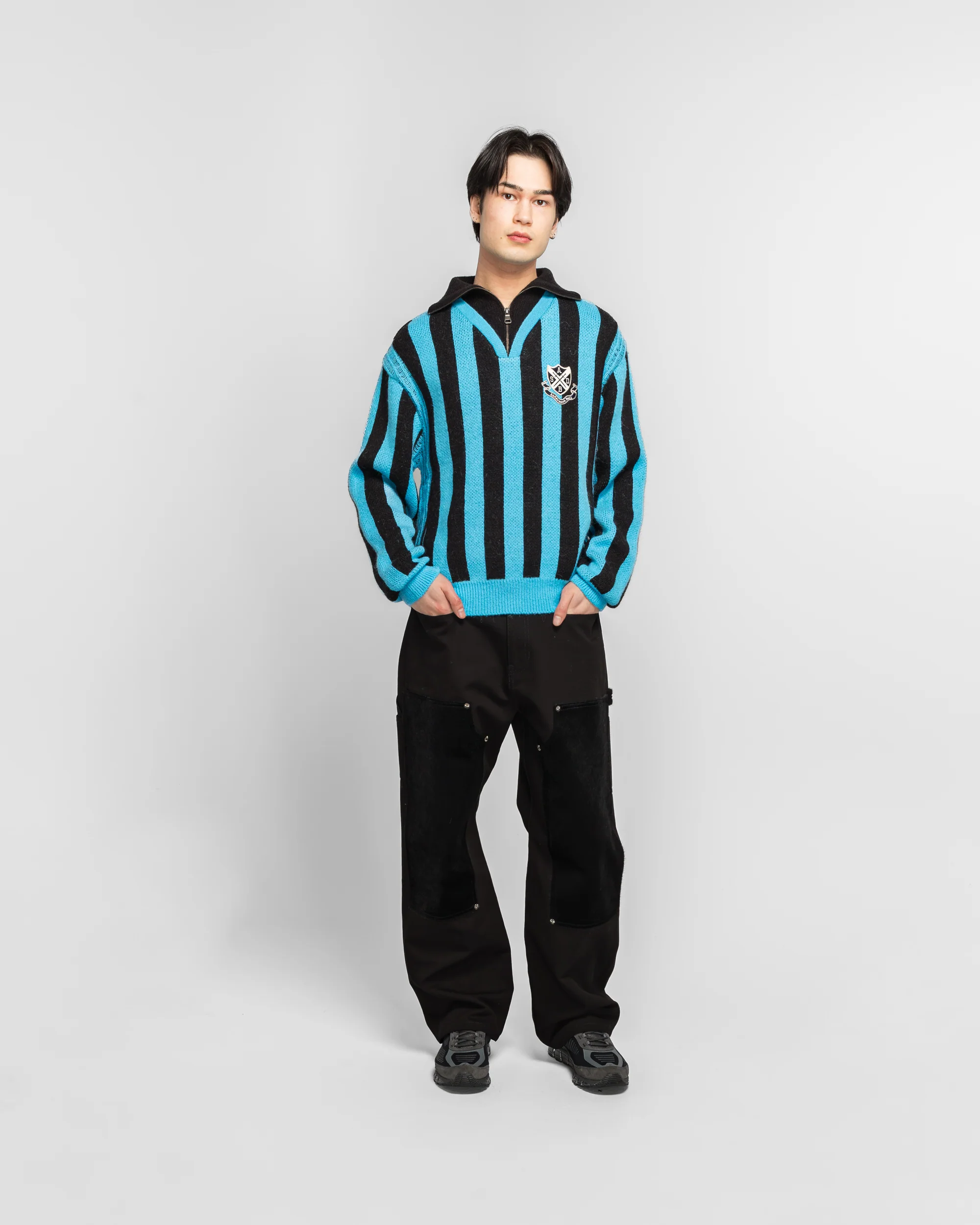 ADSB Half Zip-Up Emblem Sweater - Blue - Image 6