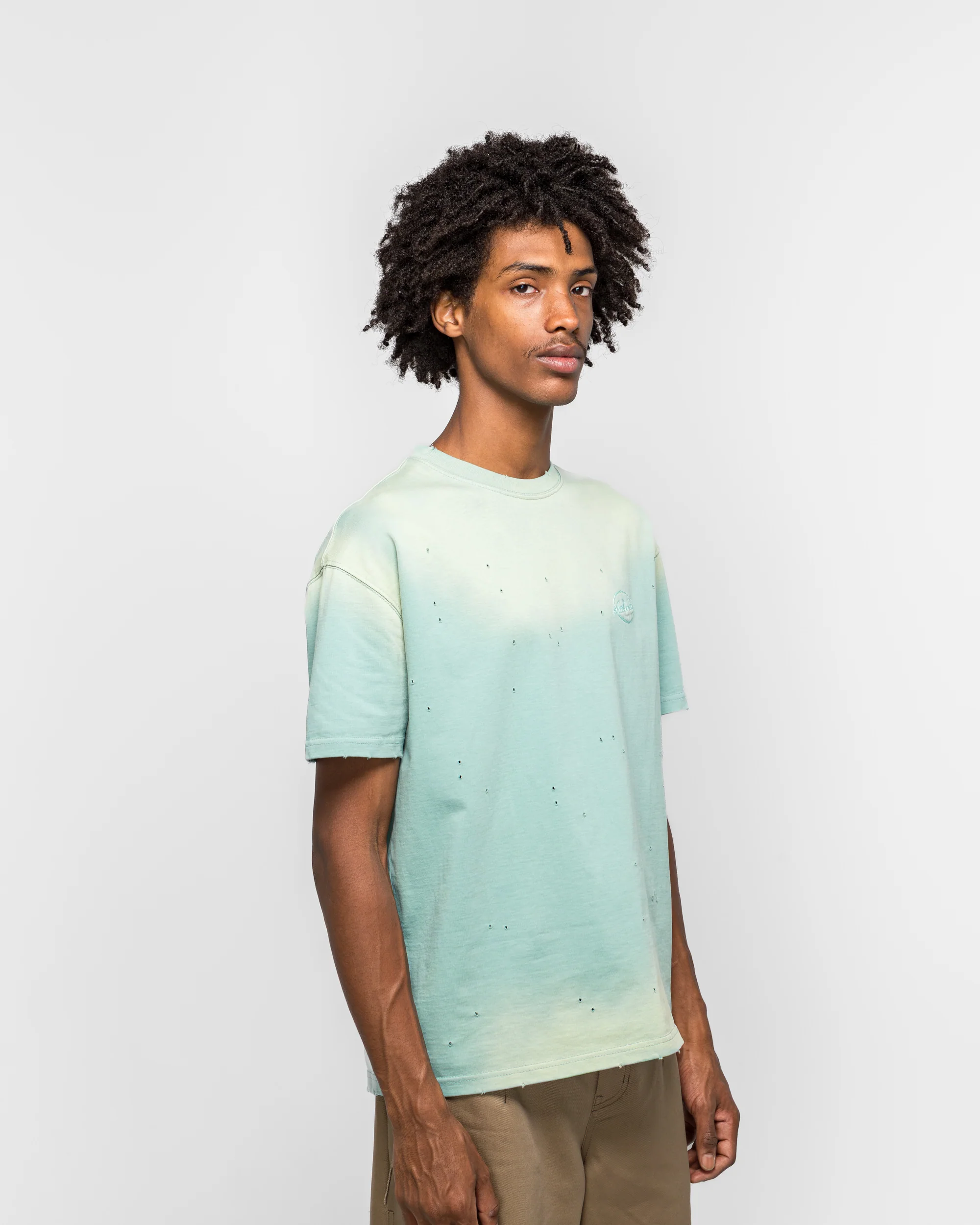 Gradient Damage Washed T-Shirt - Green/Sky Blue - Image 3