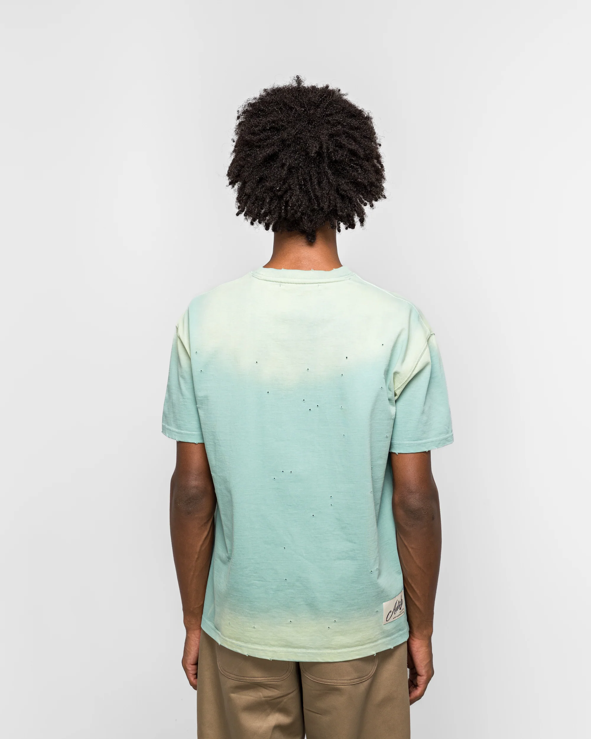 Gradient Damage Washed T-Shirt - Green/Sky Blue - Image 4