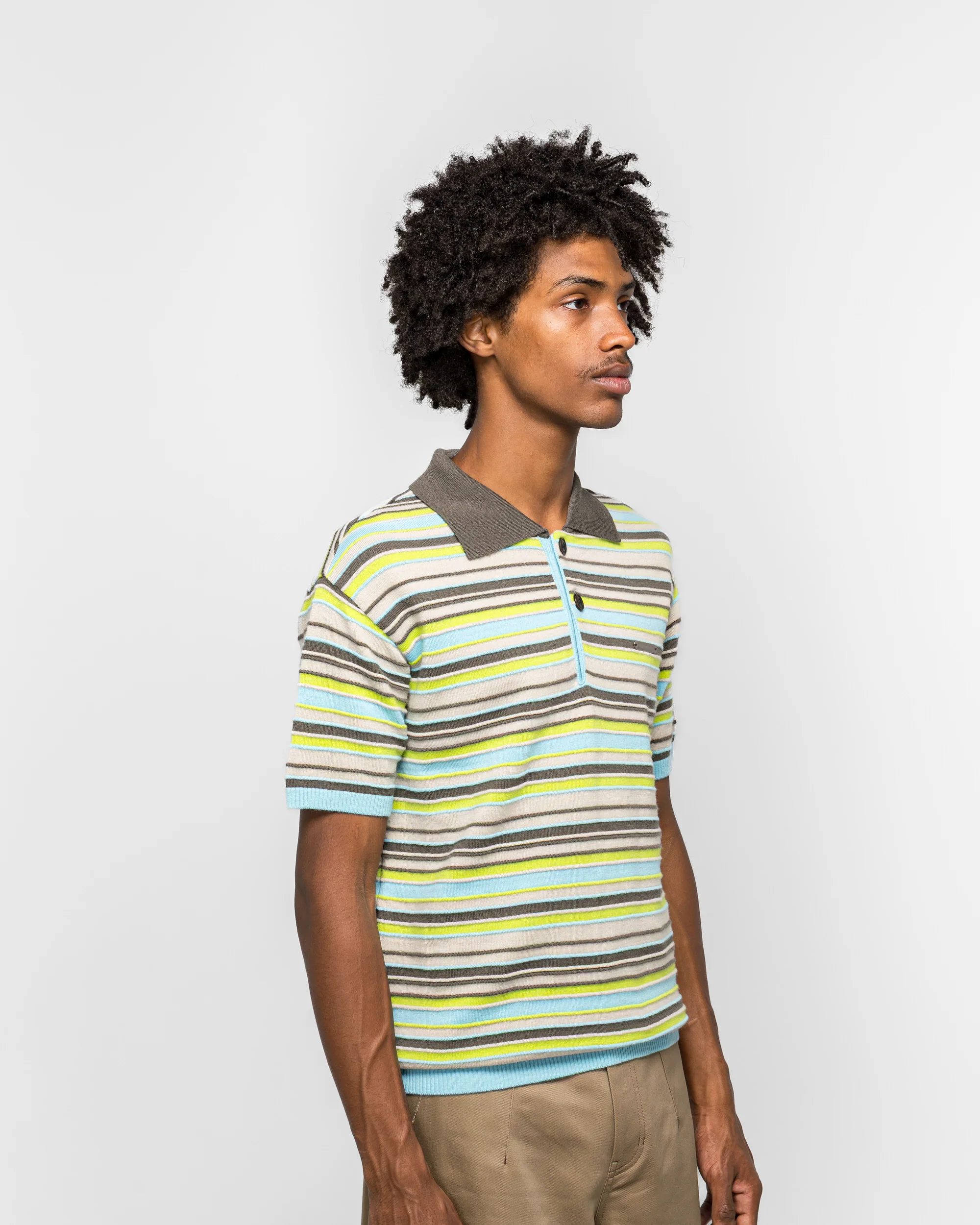 Stripe Wool Polo Sweater - Sky Blue - Image 3