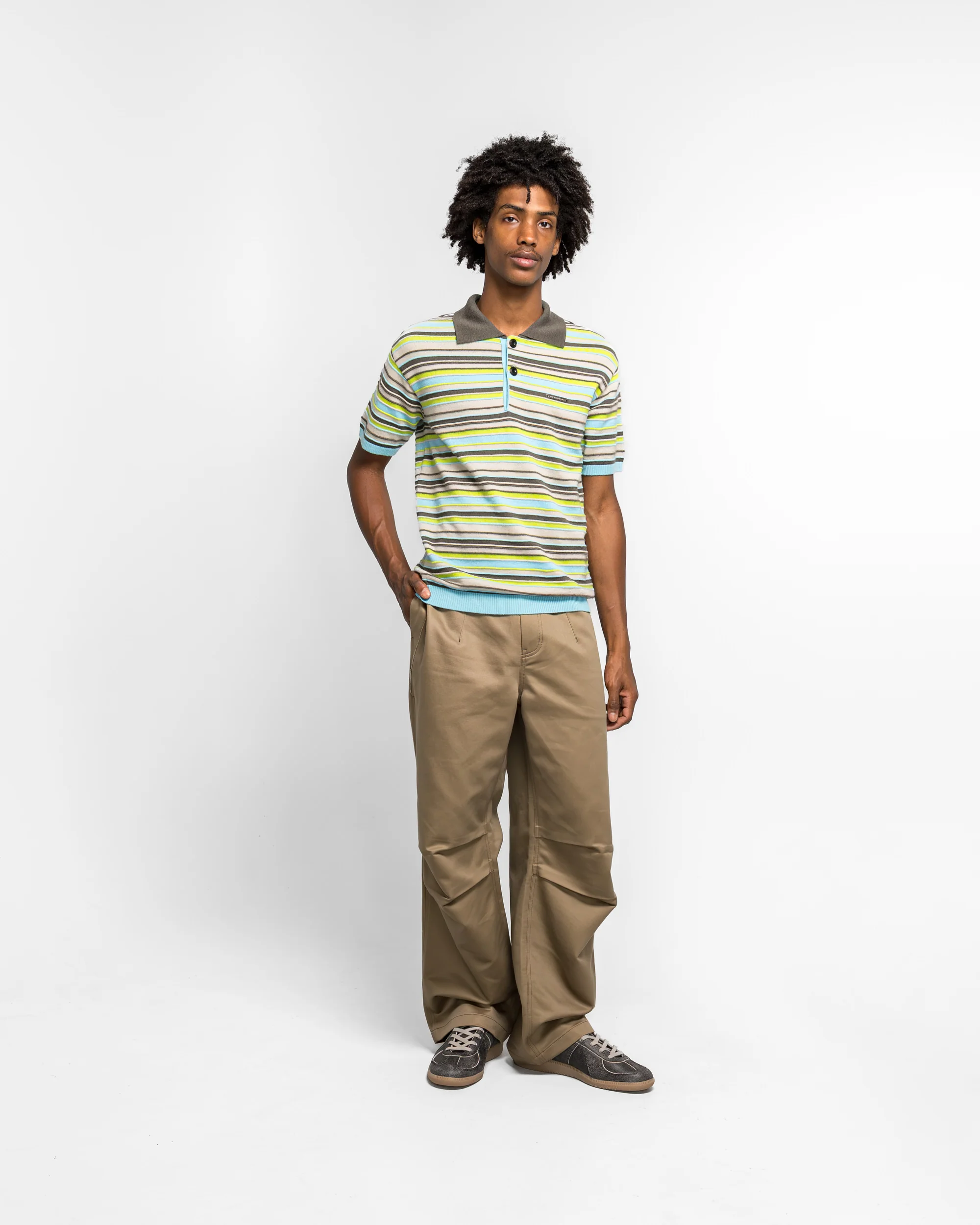 Stripe Wool Polo Sweater - Sky Blue - Image 6