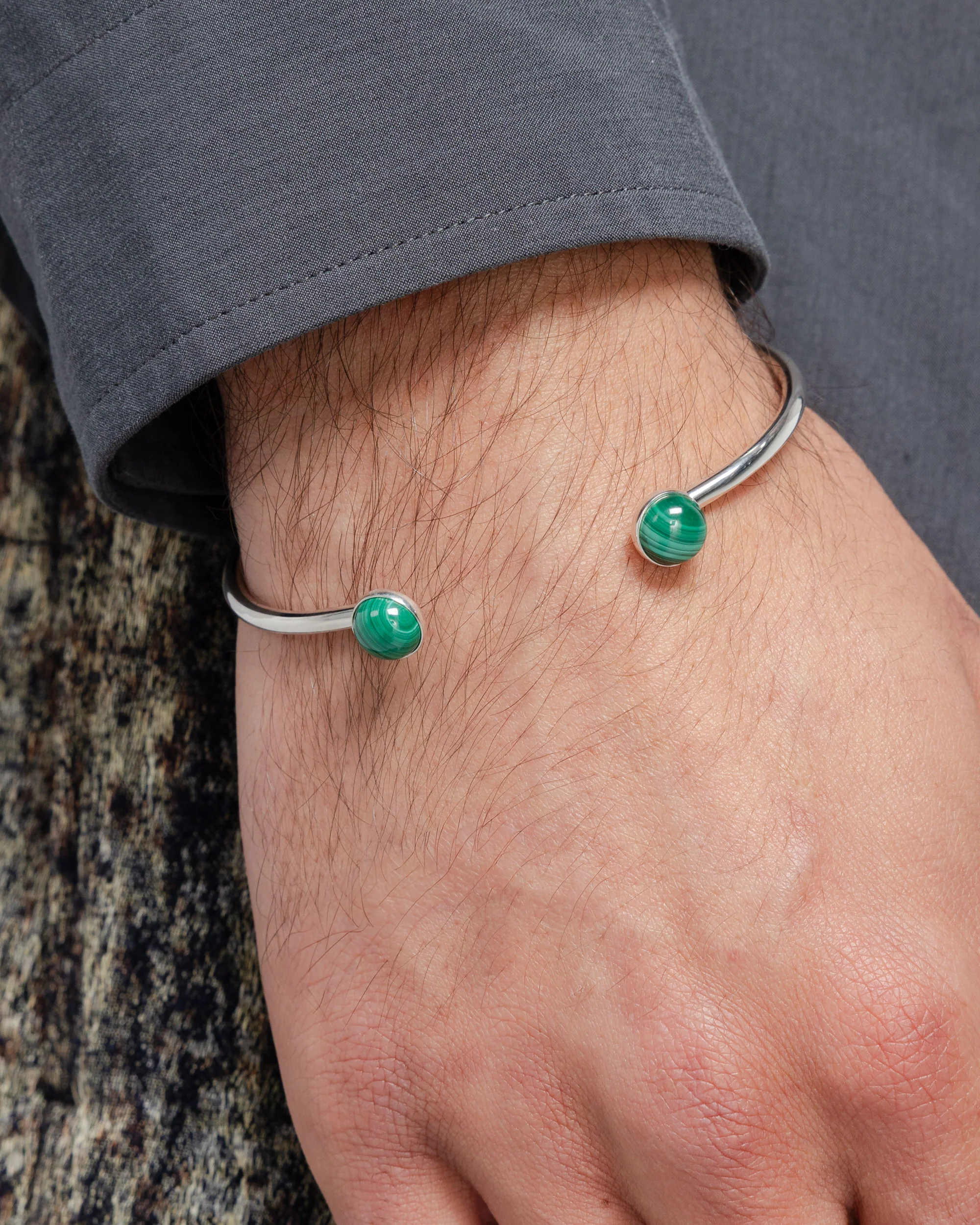 Bangle Bracelet - 925 Silver/Malachite - Image 2