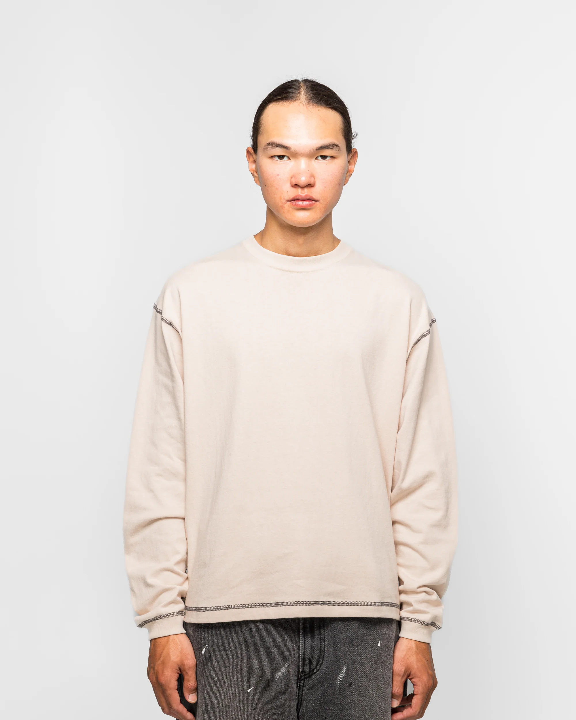 Back Stitch Crew Neck - Natural - Image 2