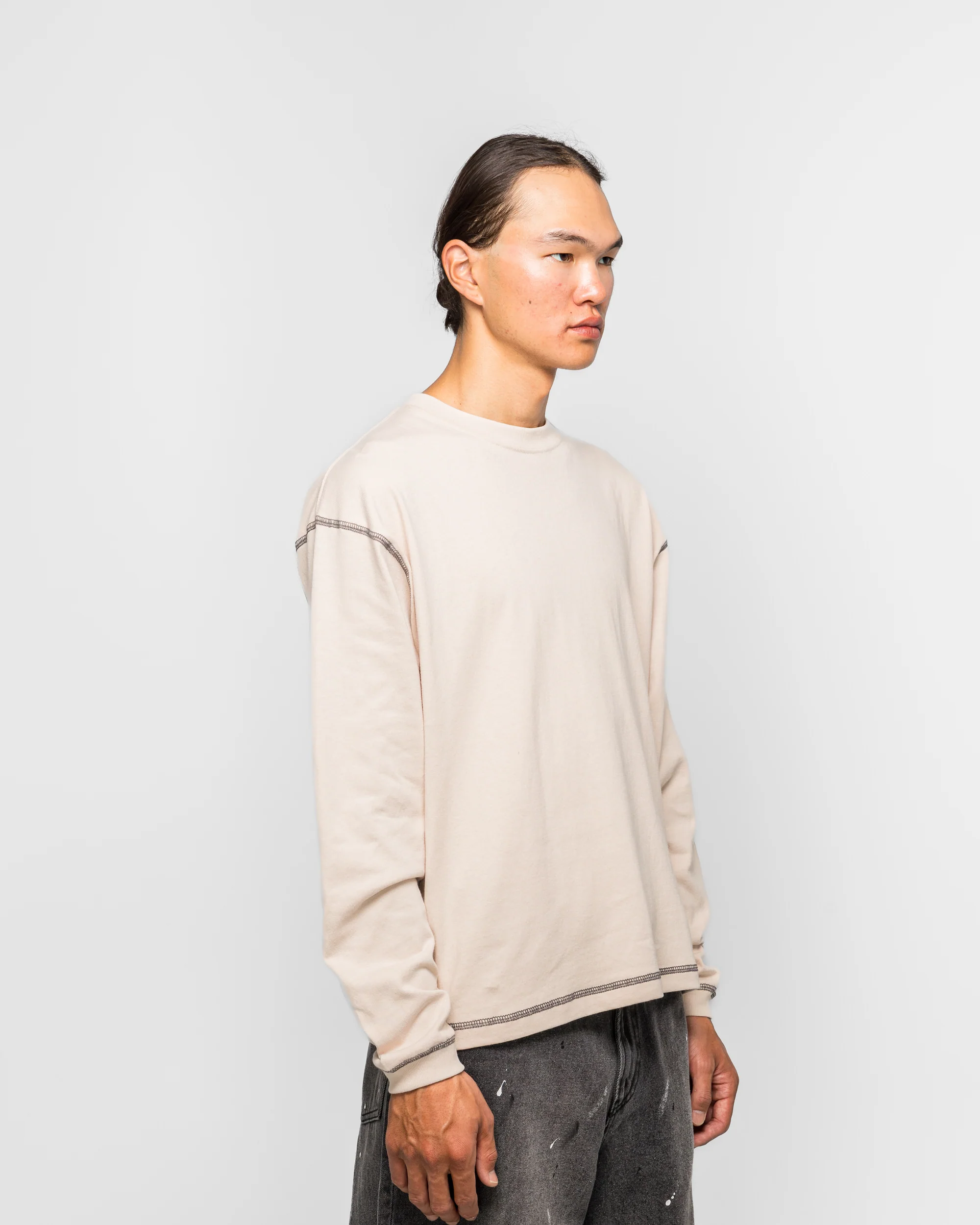 Back Stitch Crew Neck - Natural - Image 3