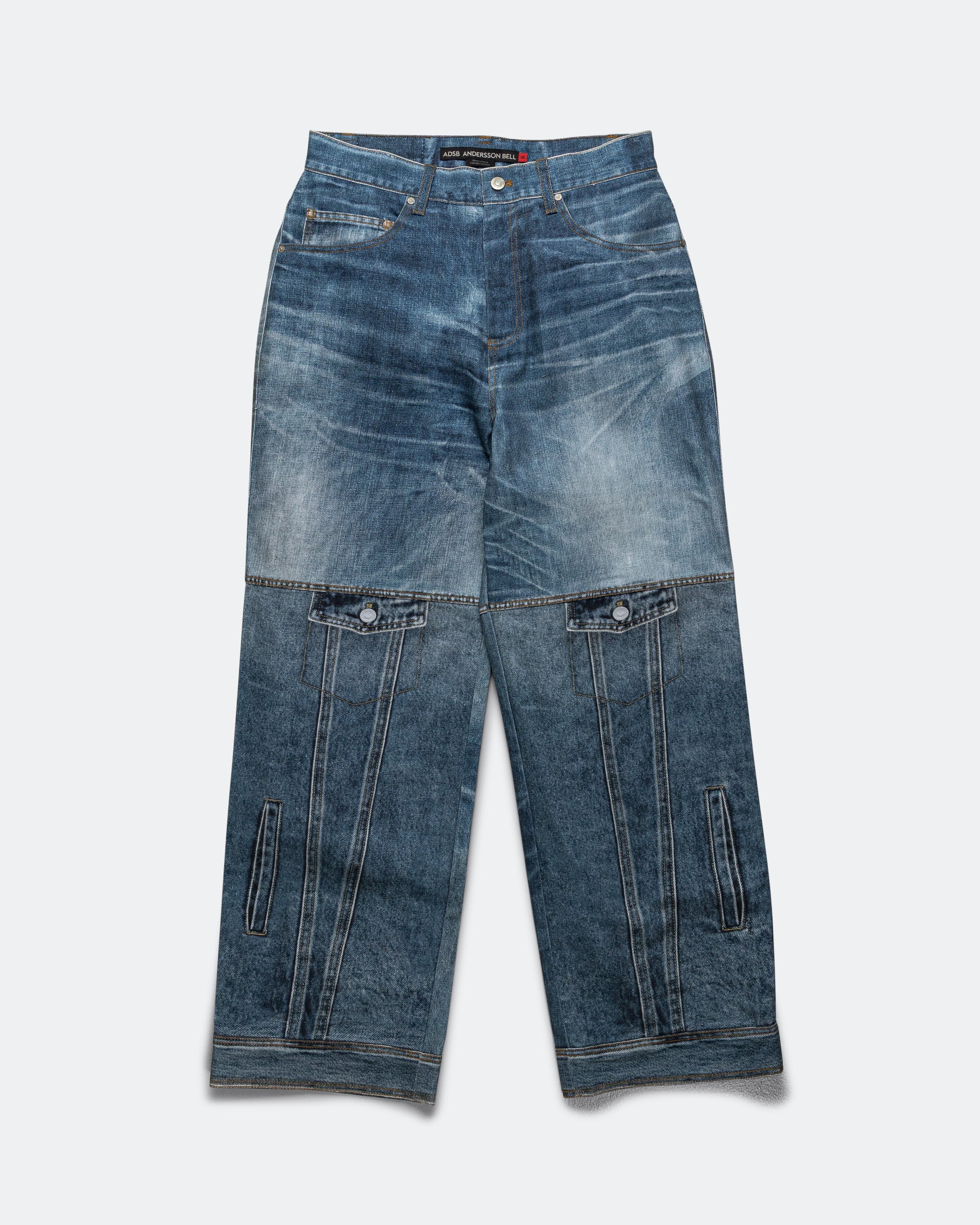 Custom-Like Printed Denim Pants - Mid Blue