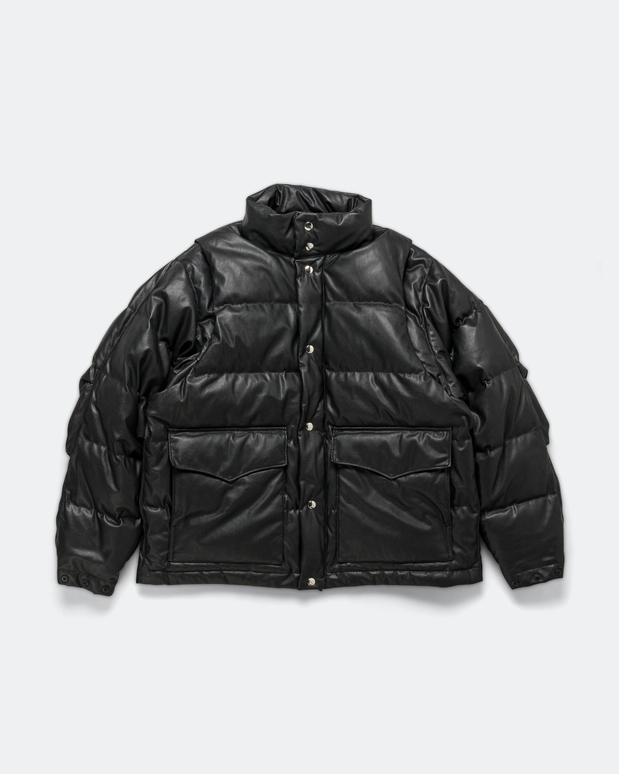 Tech 2WAY Leather Like Down Jacket - Black