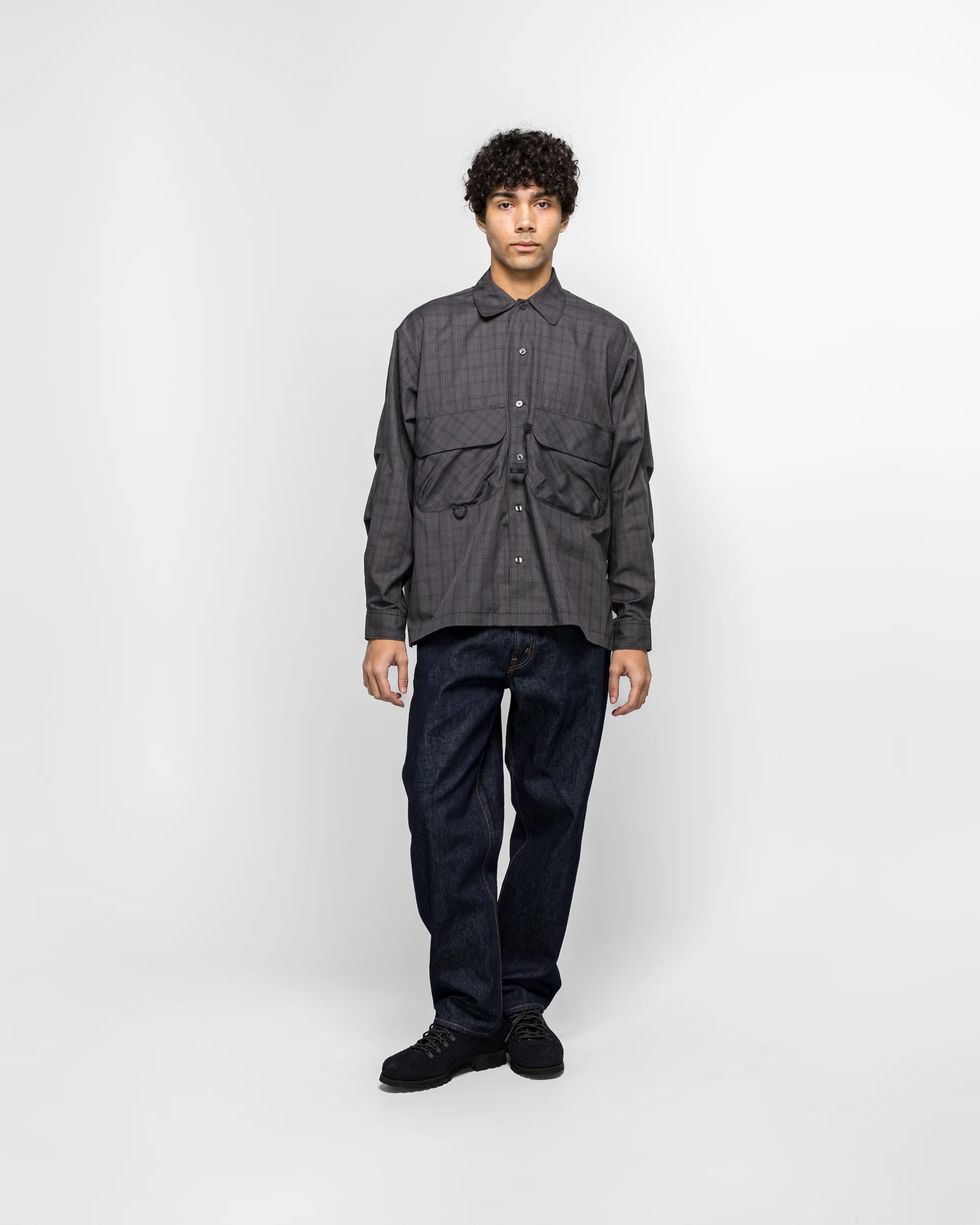 Tech Sports Open Collar Shirt L/S - Nova Check Charcoal Grey - Image 6