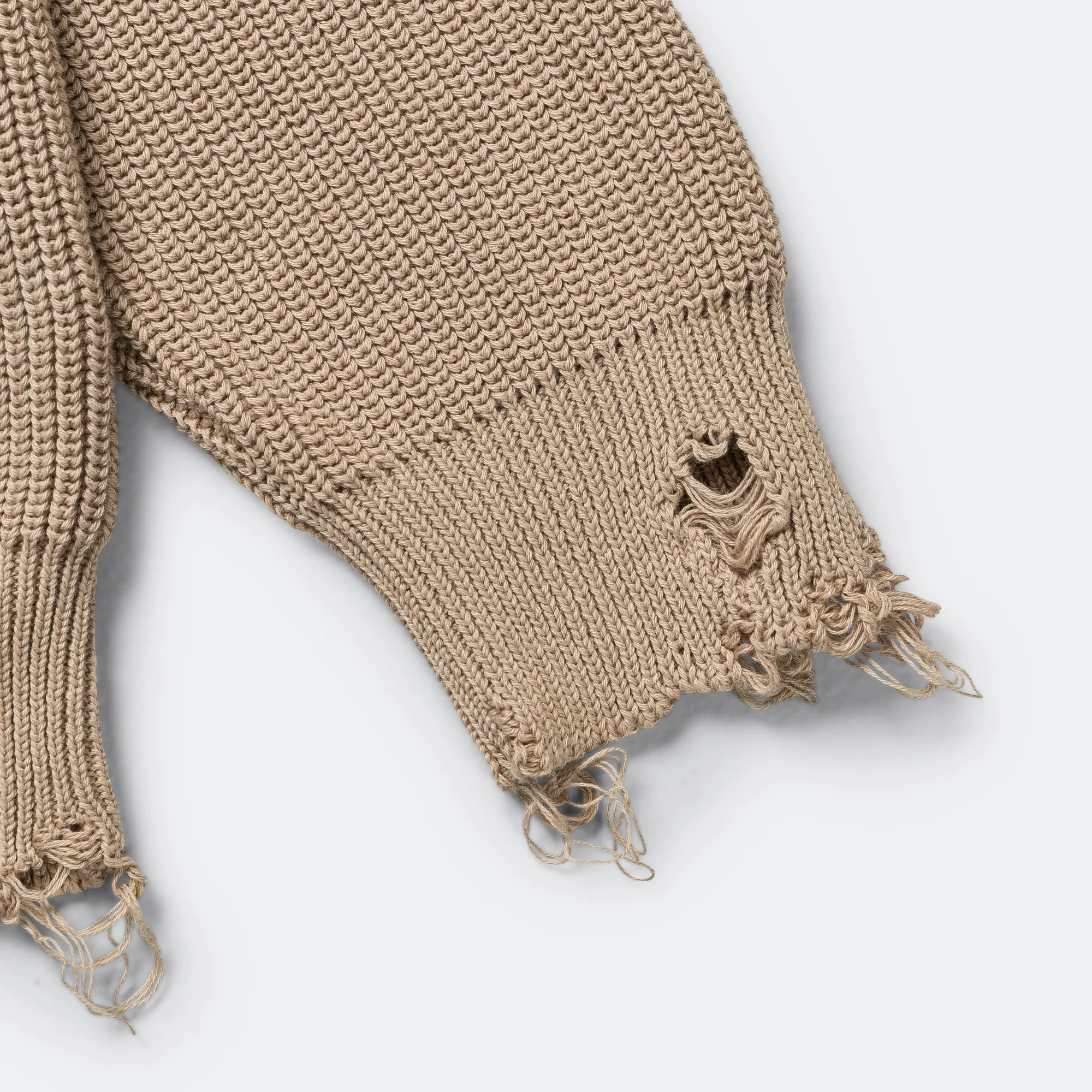Distressed Button-Up Cardigan - Beige - Image 10