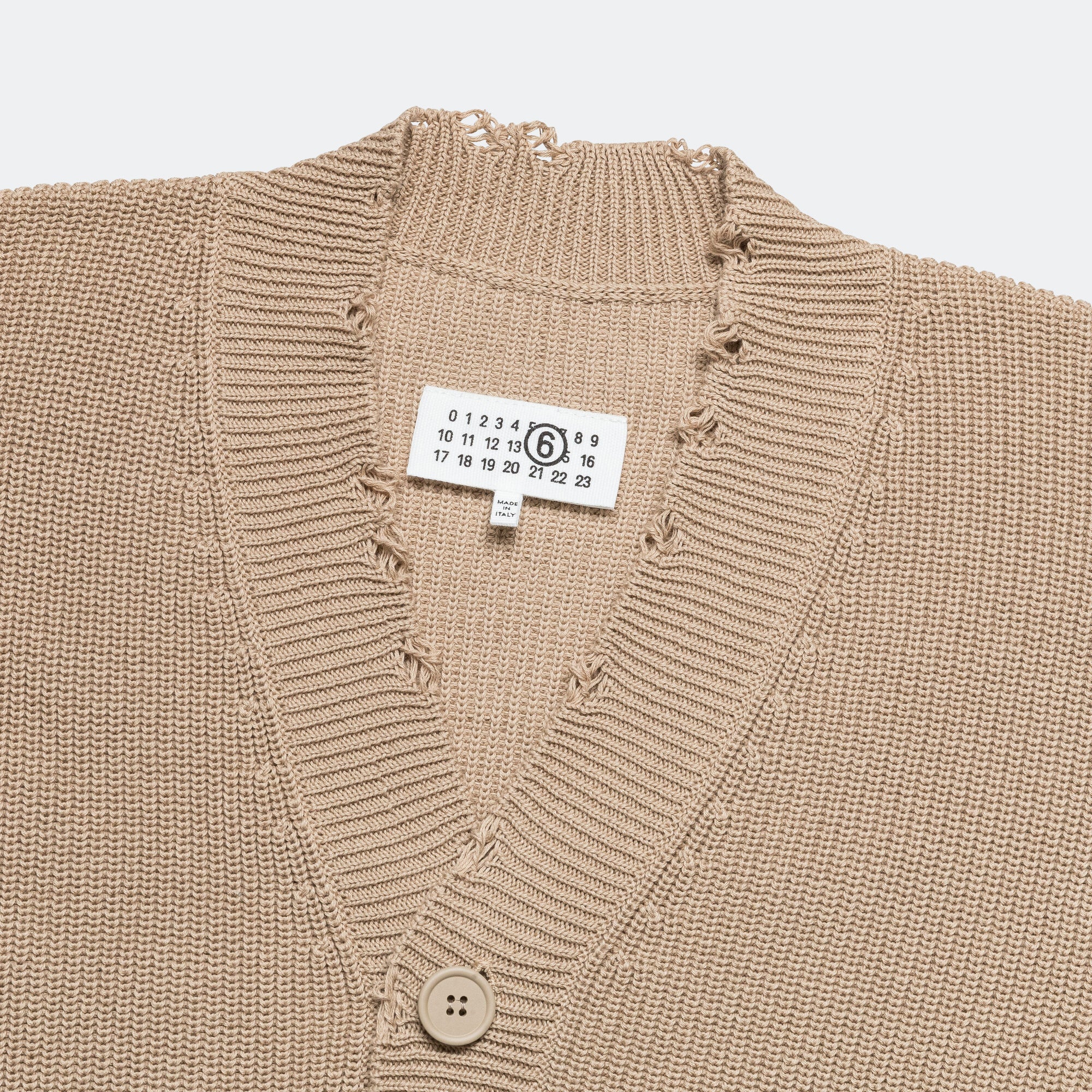Distressed Button-Up Cardigan - Beige - Image 3