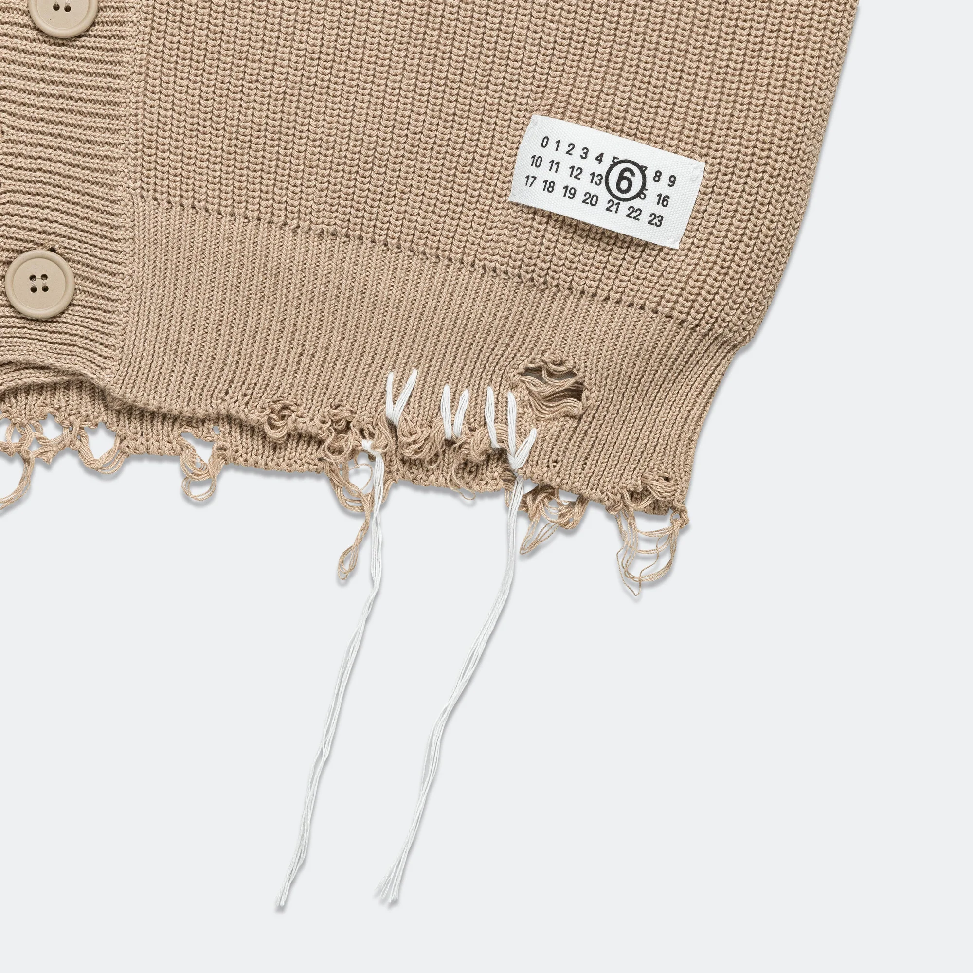 Distressed Button-Up Cardigan - Beige - Image 4