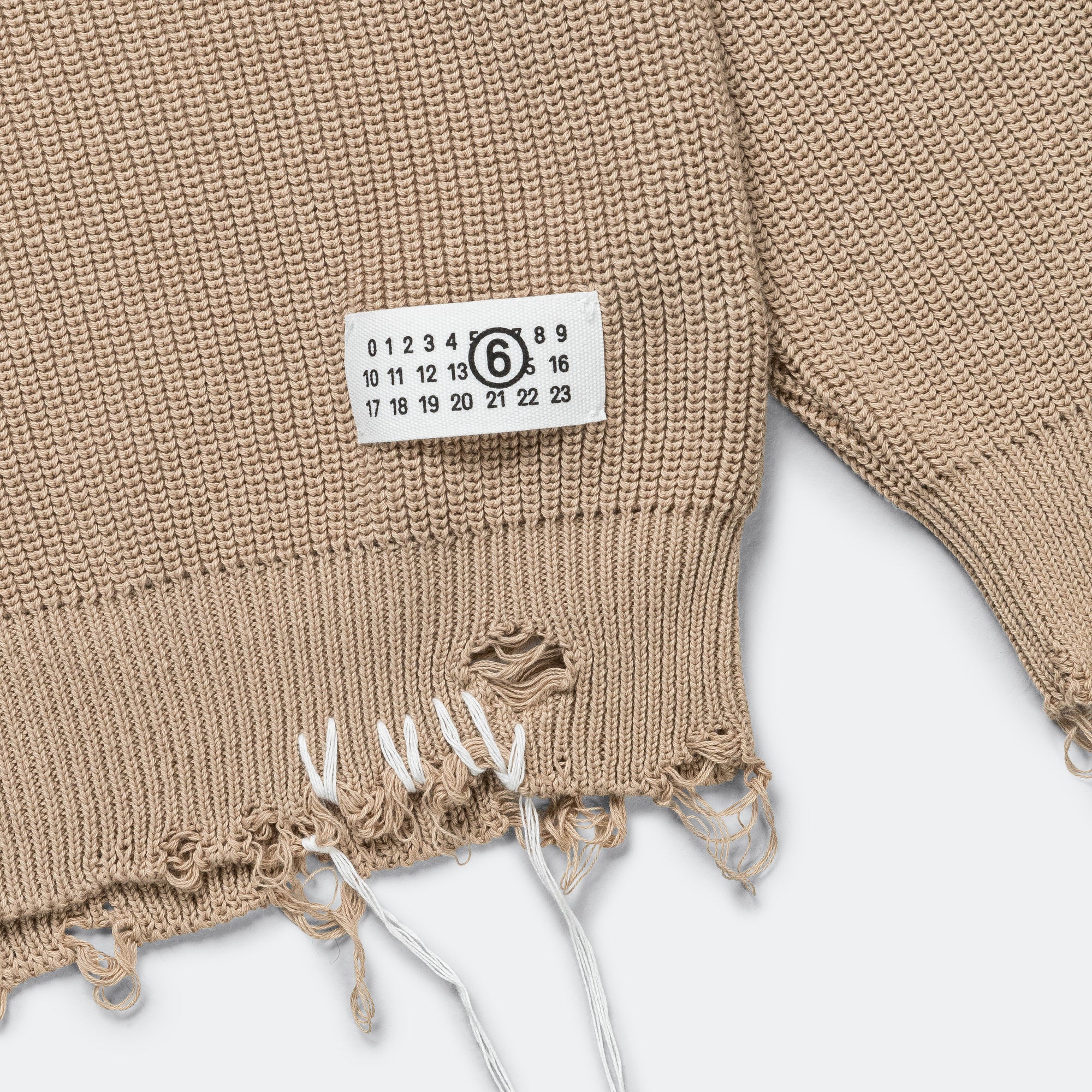 Distressed Button-Up Cardigan - Beige - Image 9