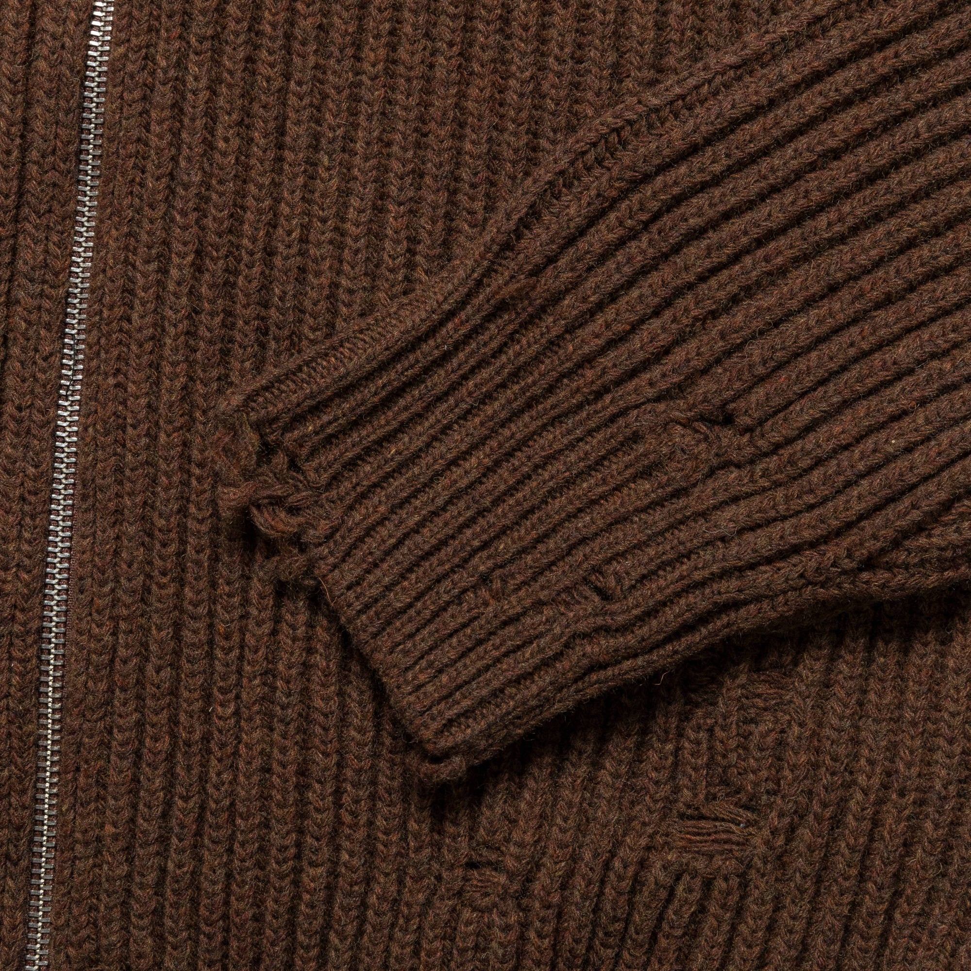 Distressed Zip-Up Knit - Beige Melange - Image 4