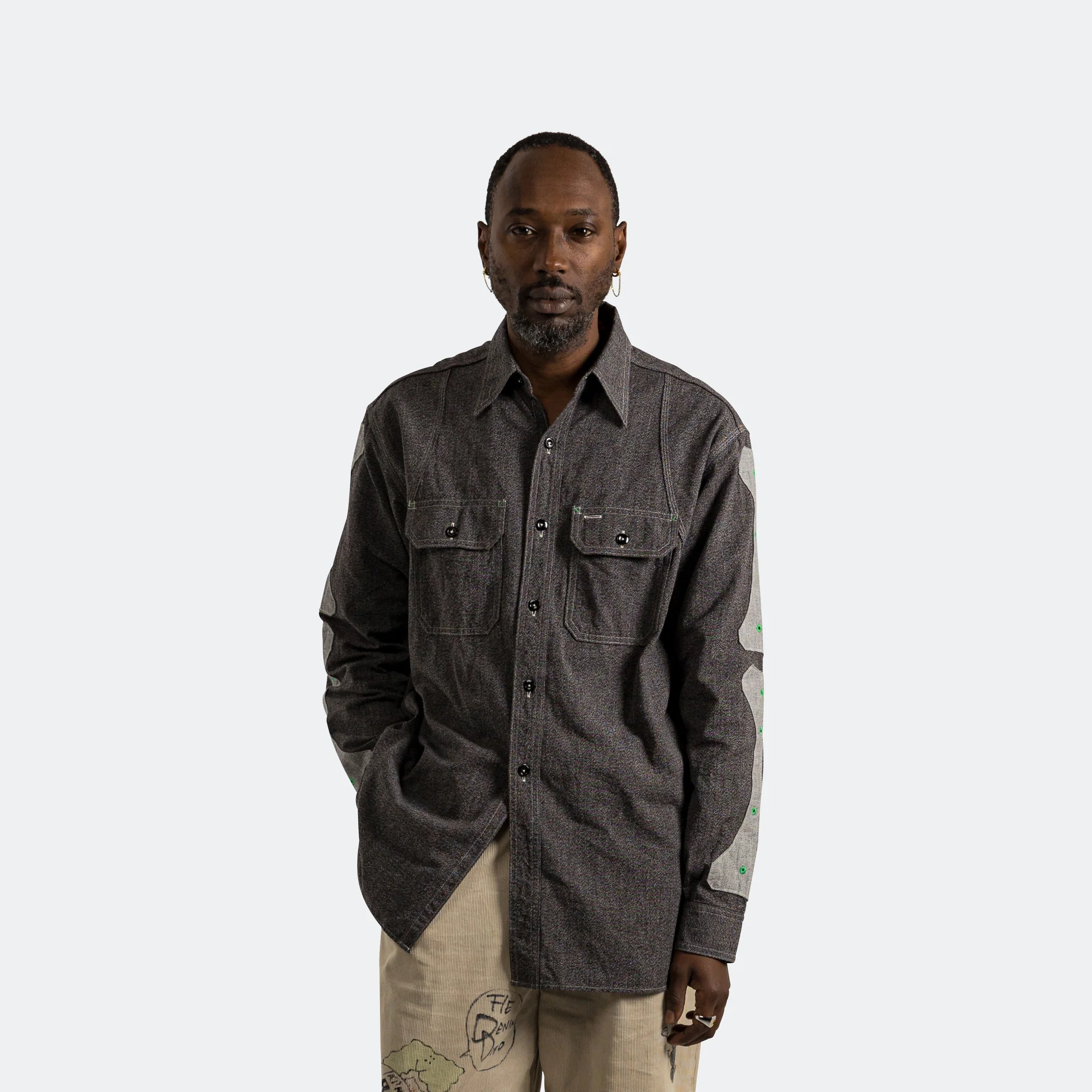 Grandrelle 2TONES BONE Patch Ventilator Workshirt - Charcoal - Image 2