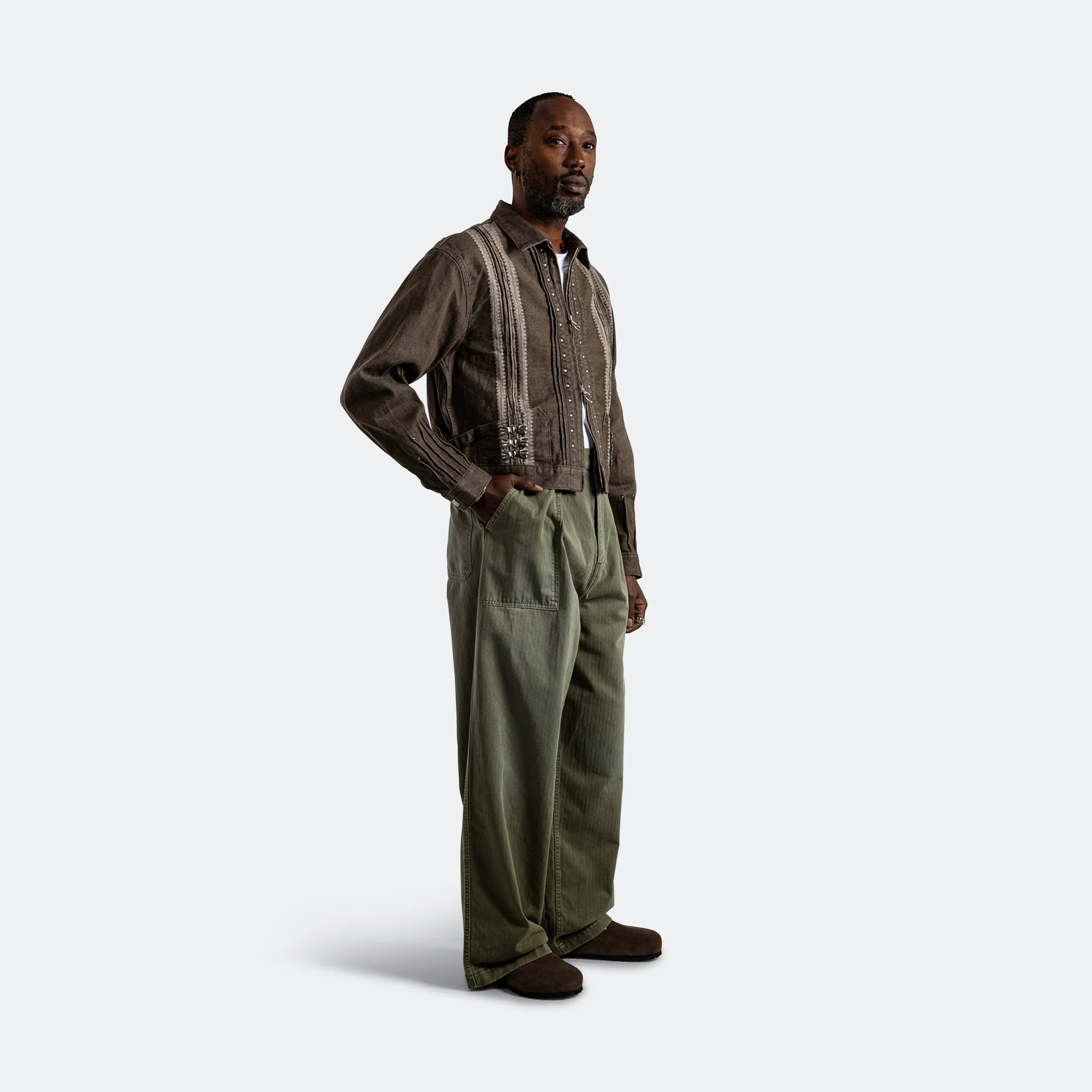 Herringbone FATIGUE Baggy Pants - Khaki - Image 11