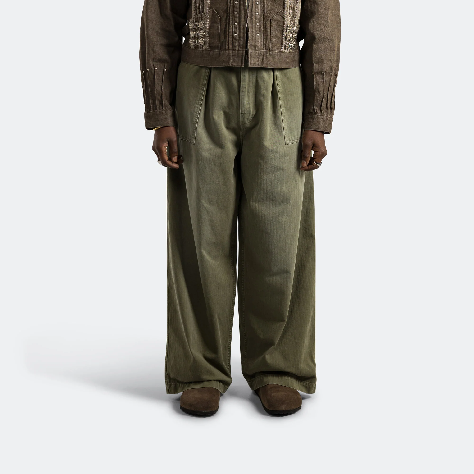 Herringbone FATIGUE Baggy Pants - Khaki - Image 6