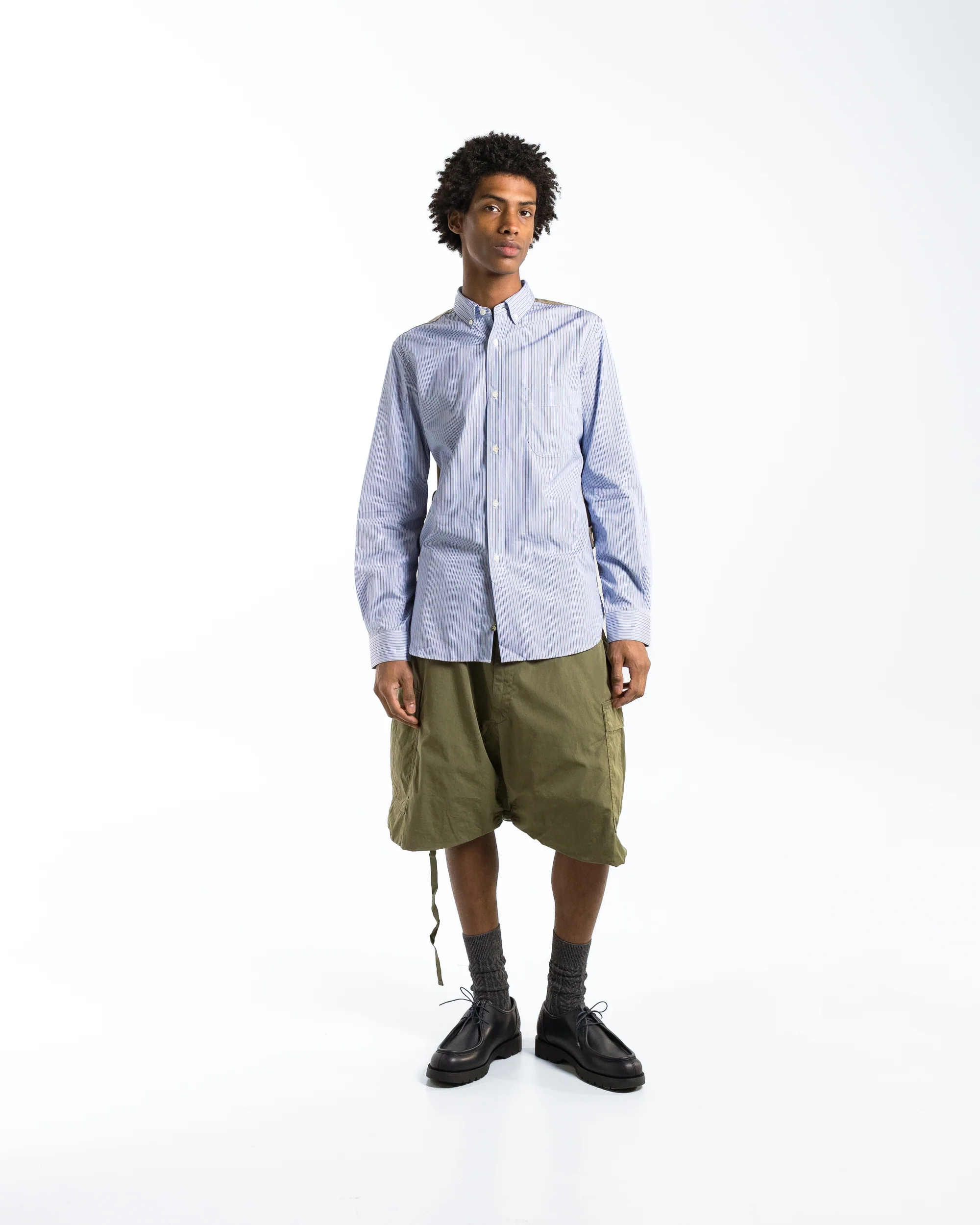 Cotton Stripe Nylon Taffeta Shirt - Sax/Beige - Image 6