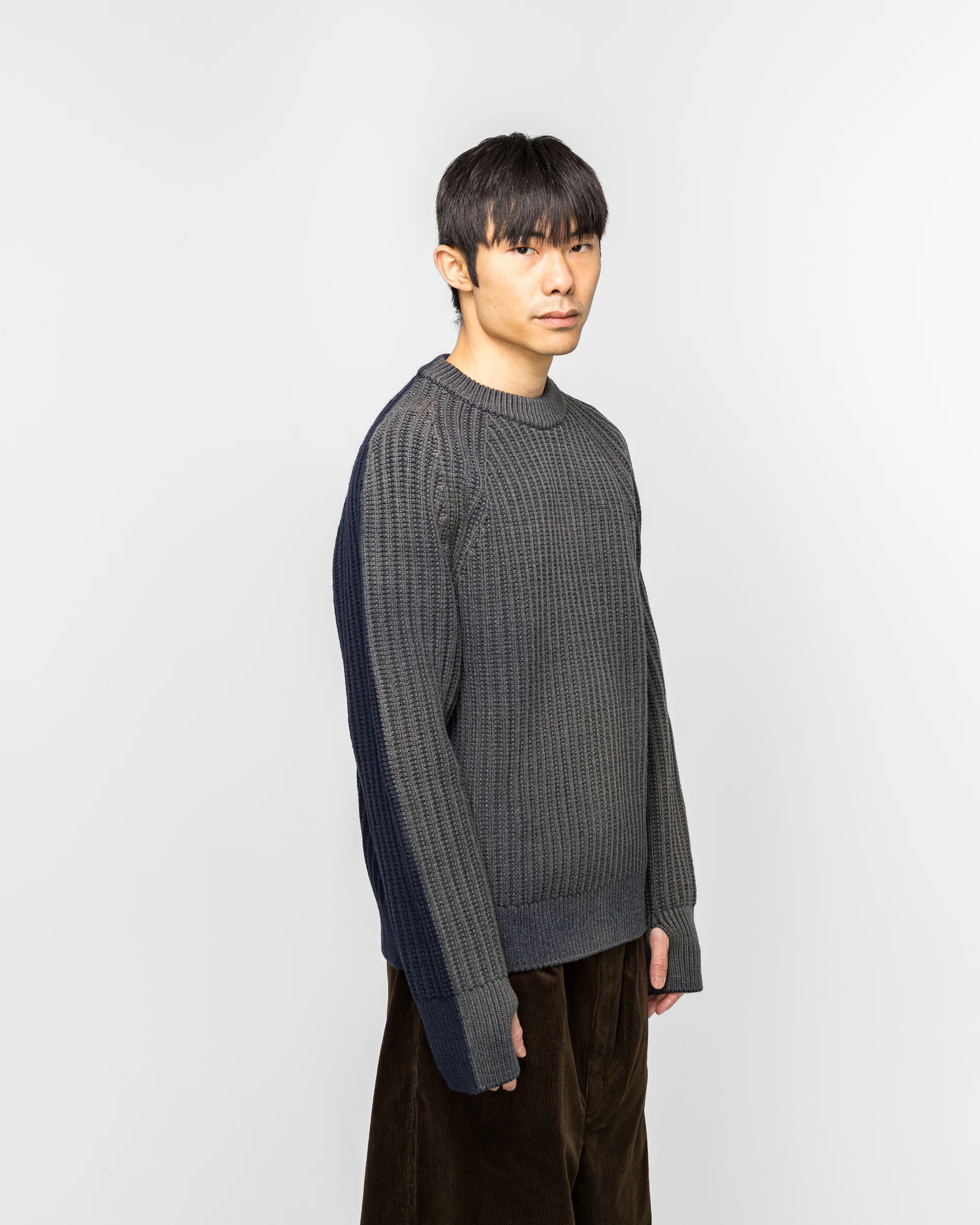 Bleached Wool Rib Knit Sweater - Black - Image 3