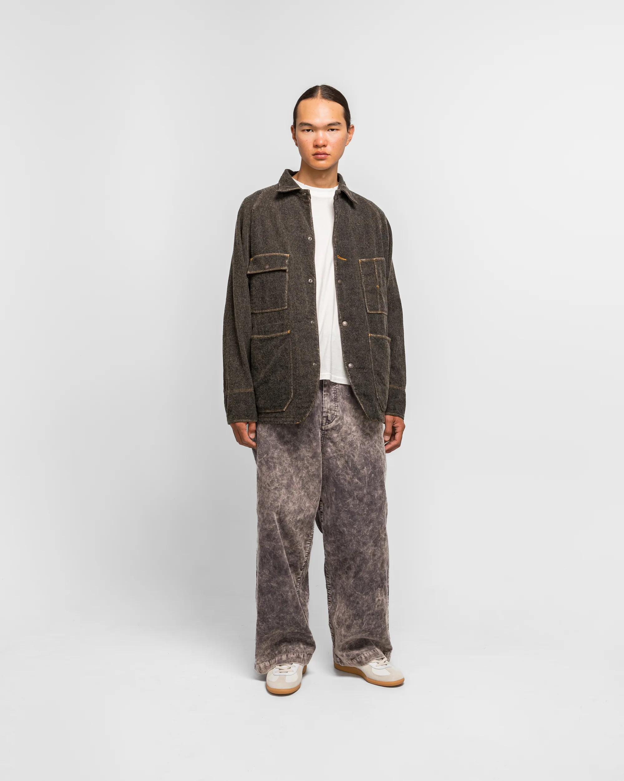14W Corduroy BOOGIE-DAY PORT Baggy Pants (Dirty Dyed) - Grey - Image 5