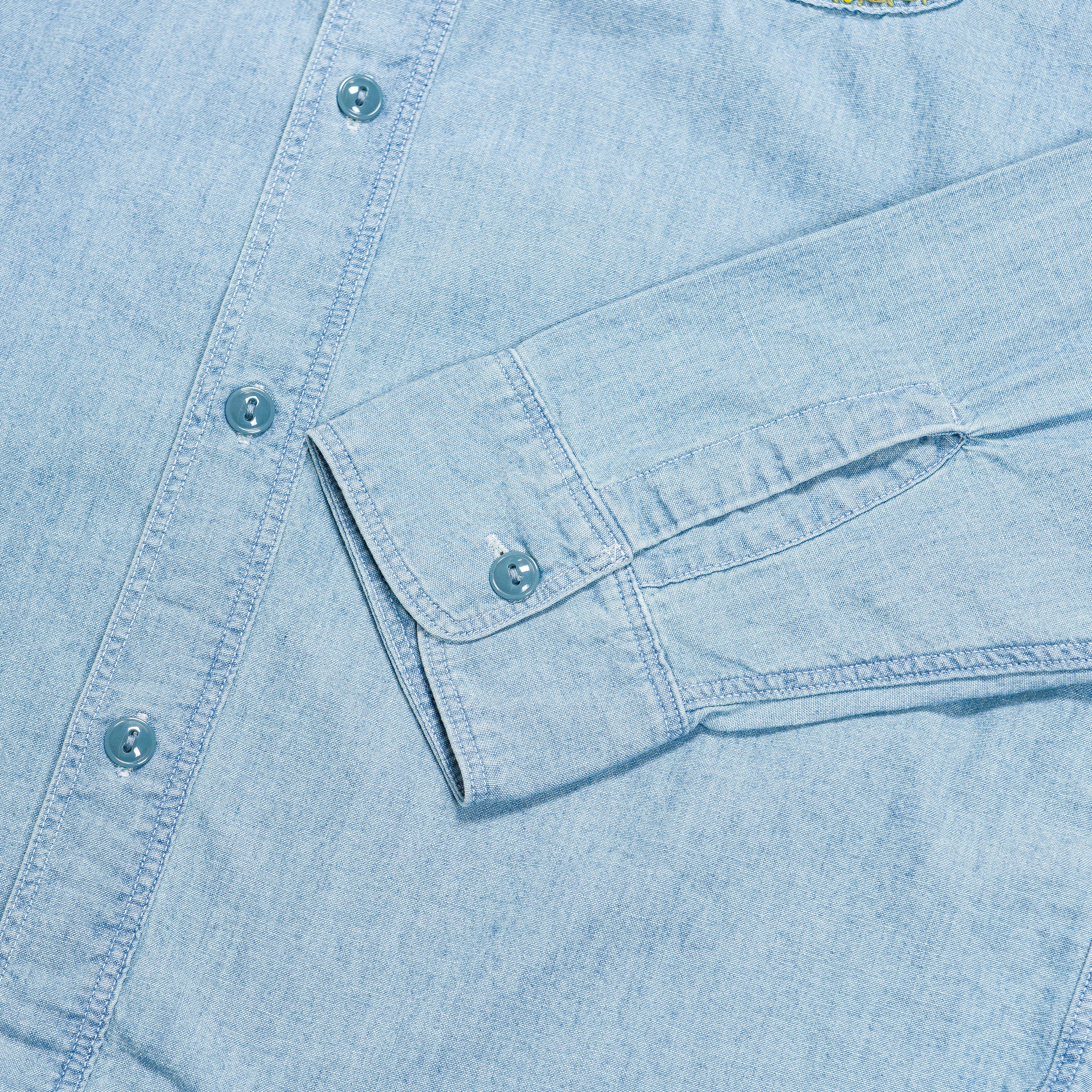Chambray WORK Shirt (Swallow Embroidery) - Sax - Image 6