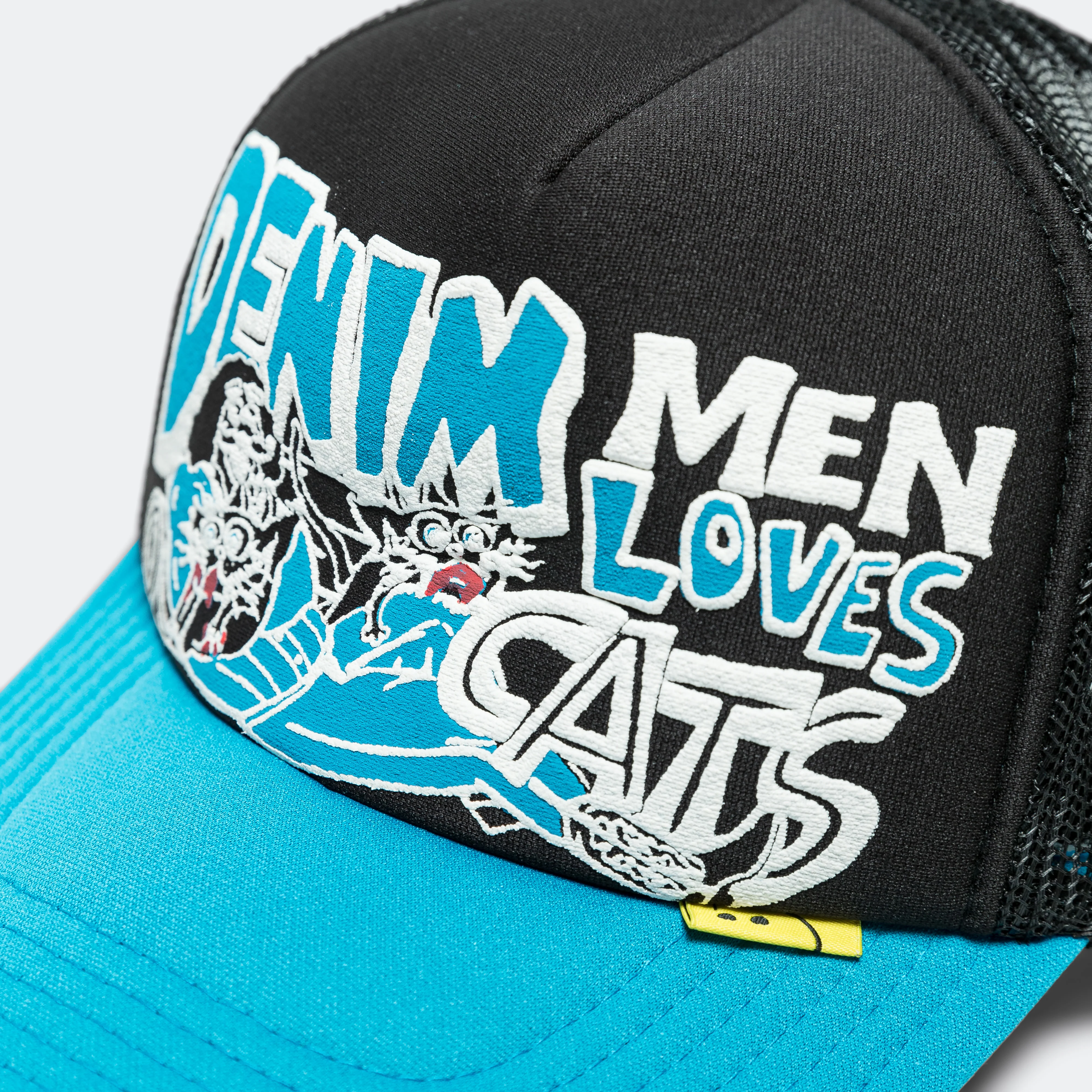 DENIM MEN LOVE CATS Trucker Cap - Black/Blue - Image 3