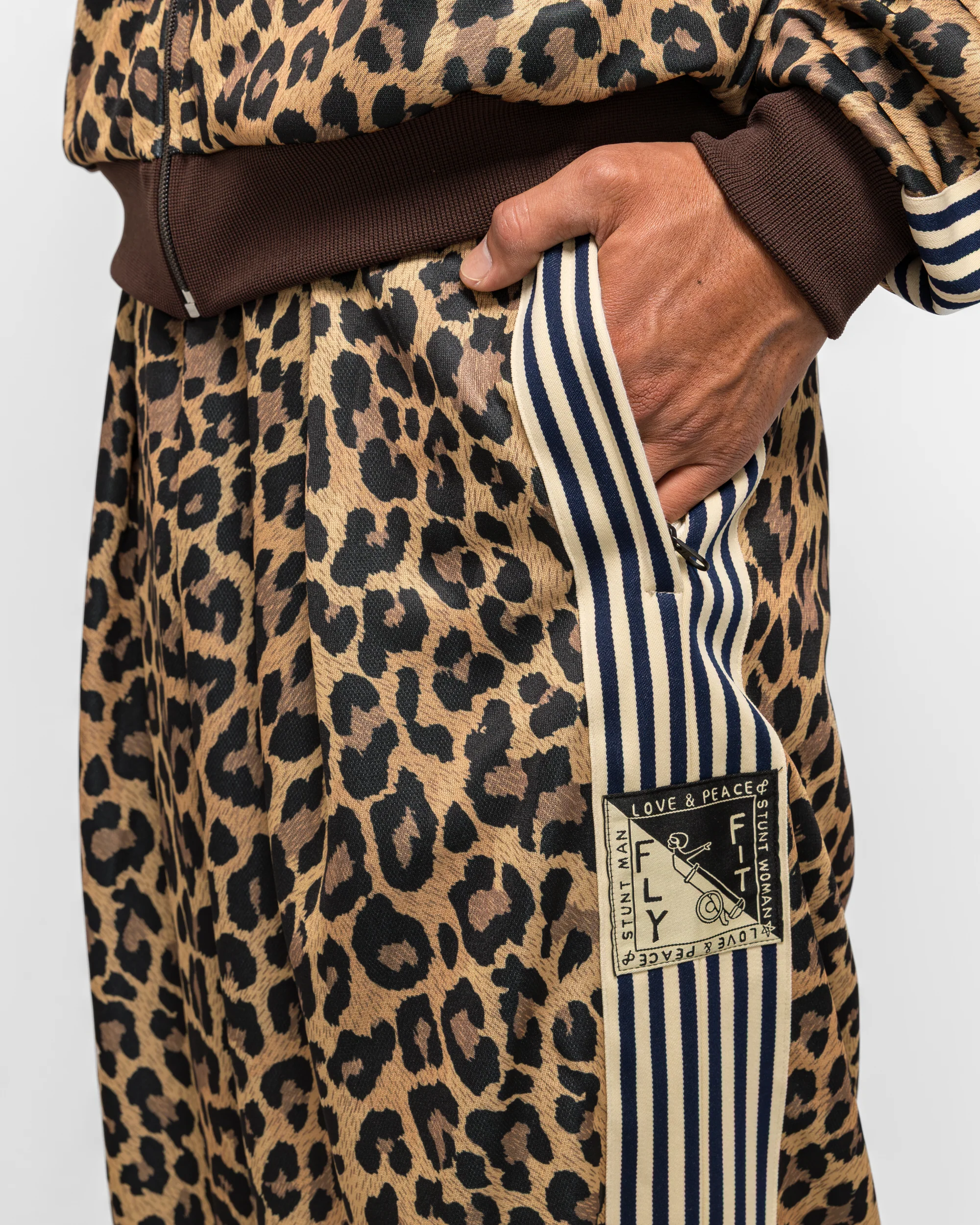 Smooth Jersey Leopard STANTMAN & WOMAN Baggy Track Pants - Brown - Image 5