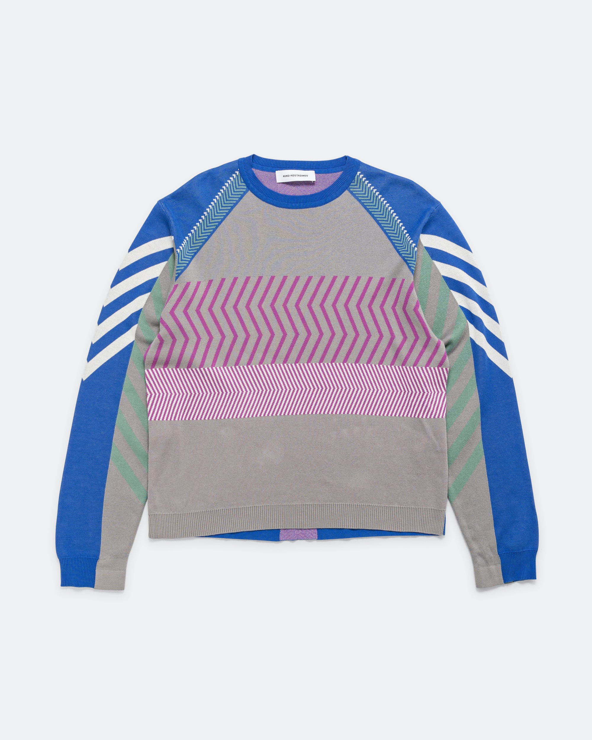 Gizi Panelled Jumper - Blue/Grey Combed Cotton