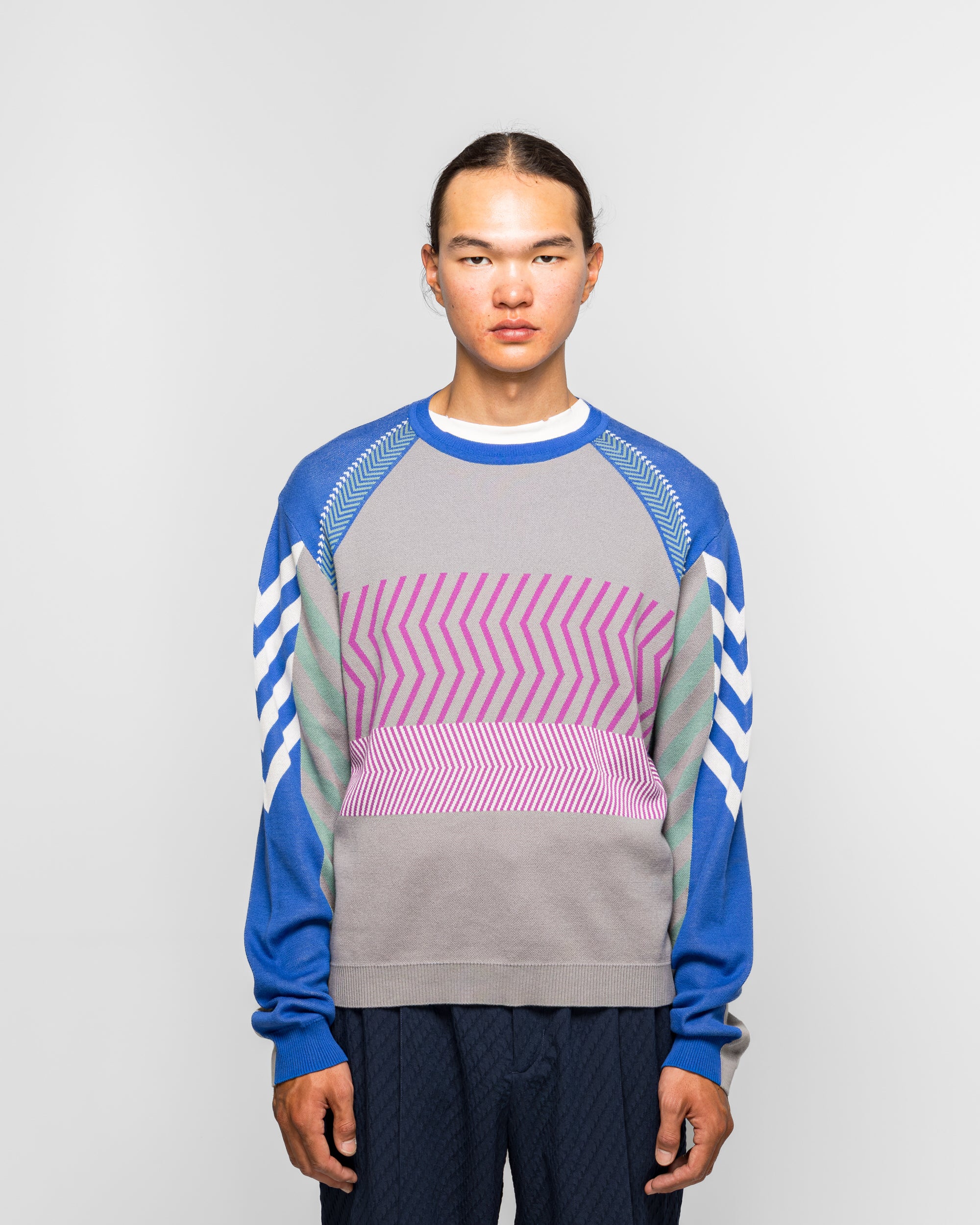 Gizi Panelled Jumper - Blue/Grey Combed Cotton - Image 2