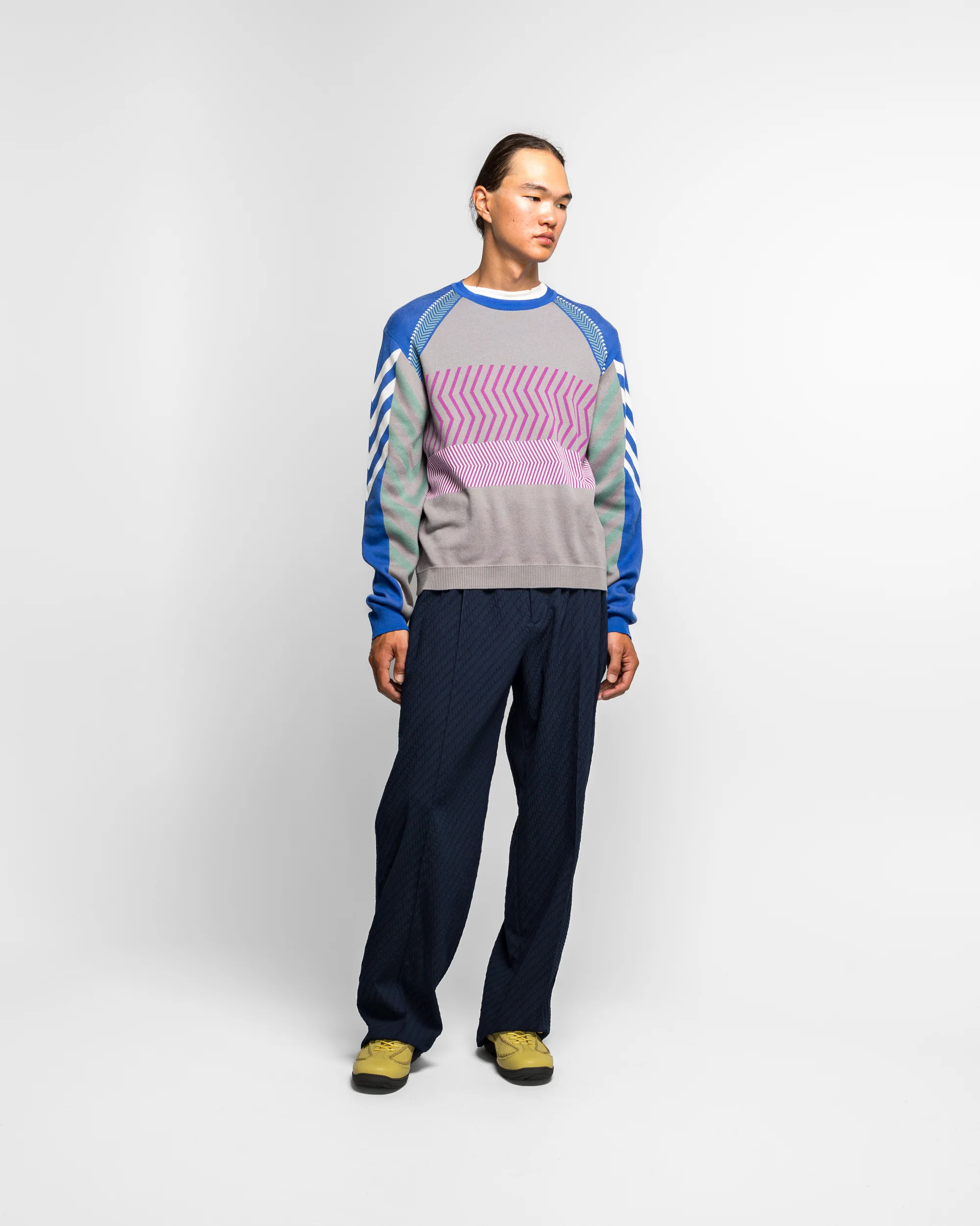 Gizi Panelled Jumper - Blue/Grey Combed Cotton - Image 5