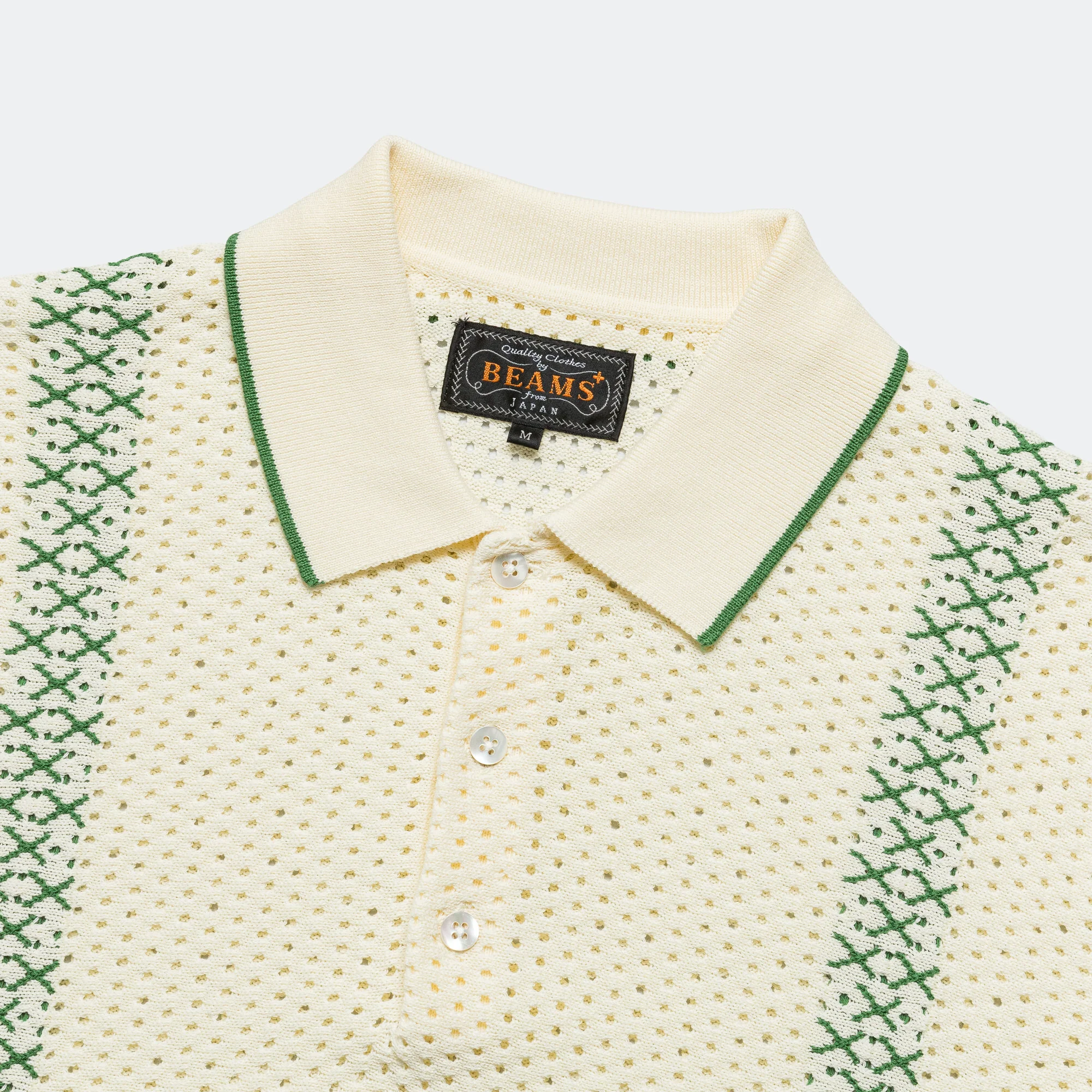 Knit Polo Mesh Stripe - Off White - Image 2